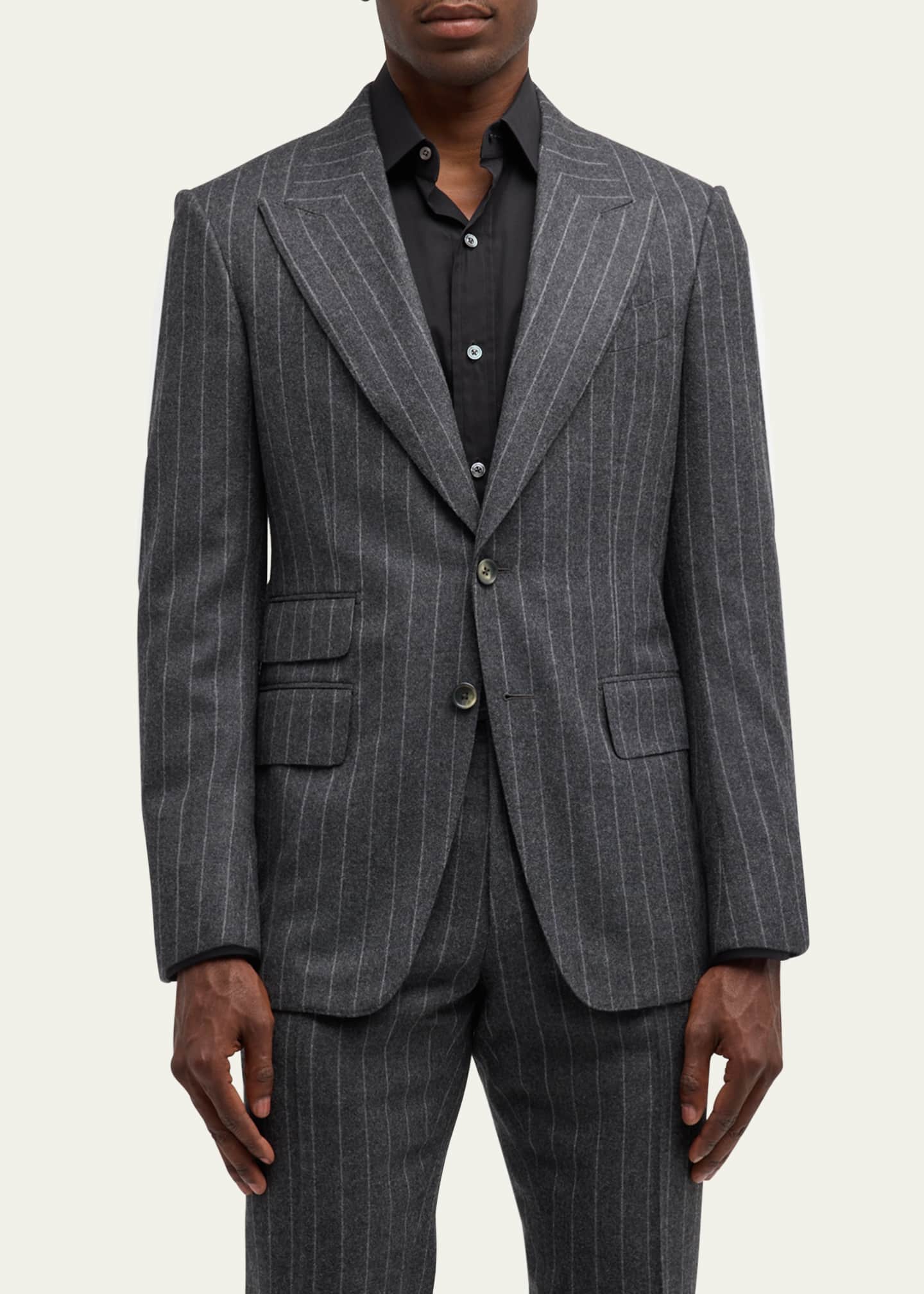 TOM FORD Men's Shelton Flannel Chalk Stripe Suit Image 4 of 8