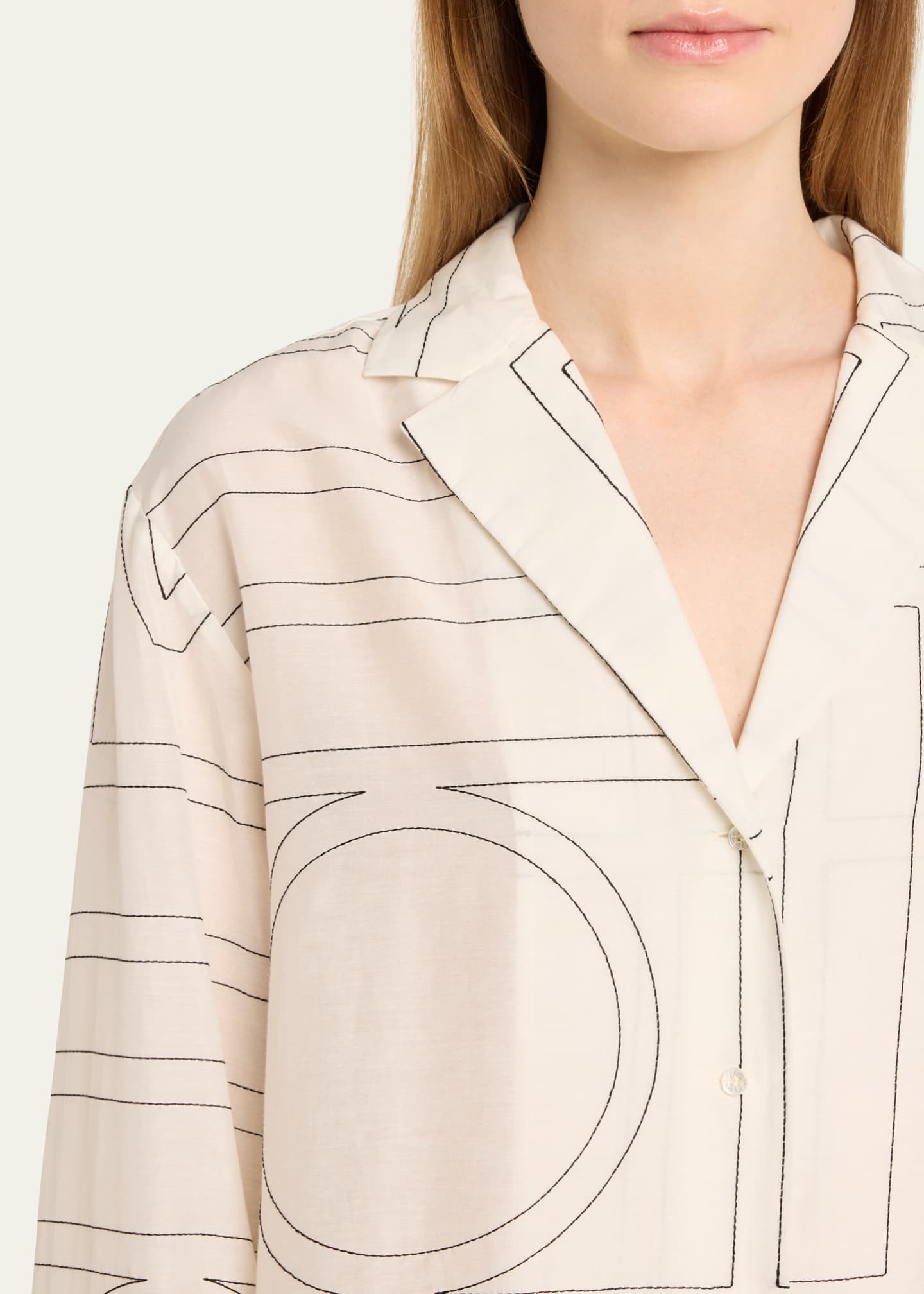 Monogram cotton-blend pj top white/black – TOTEME