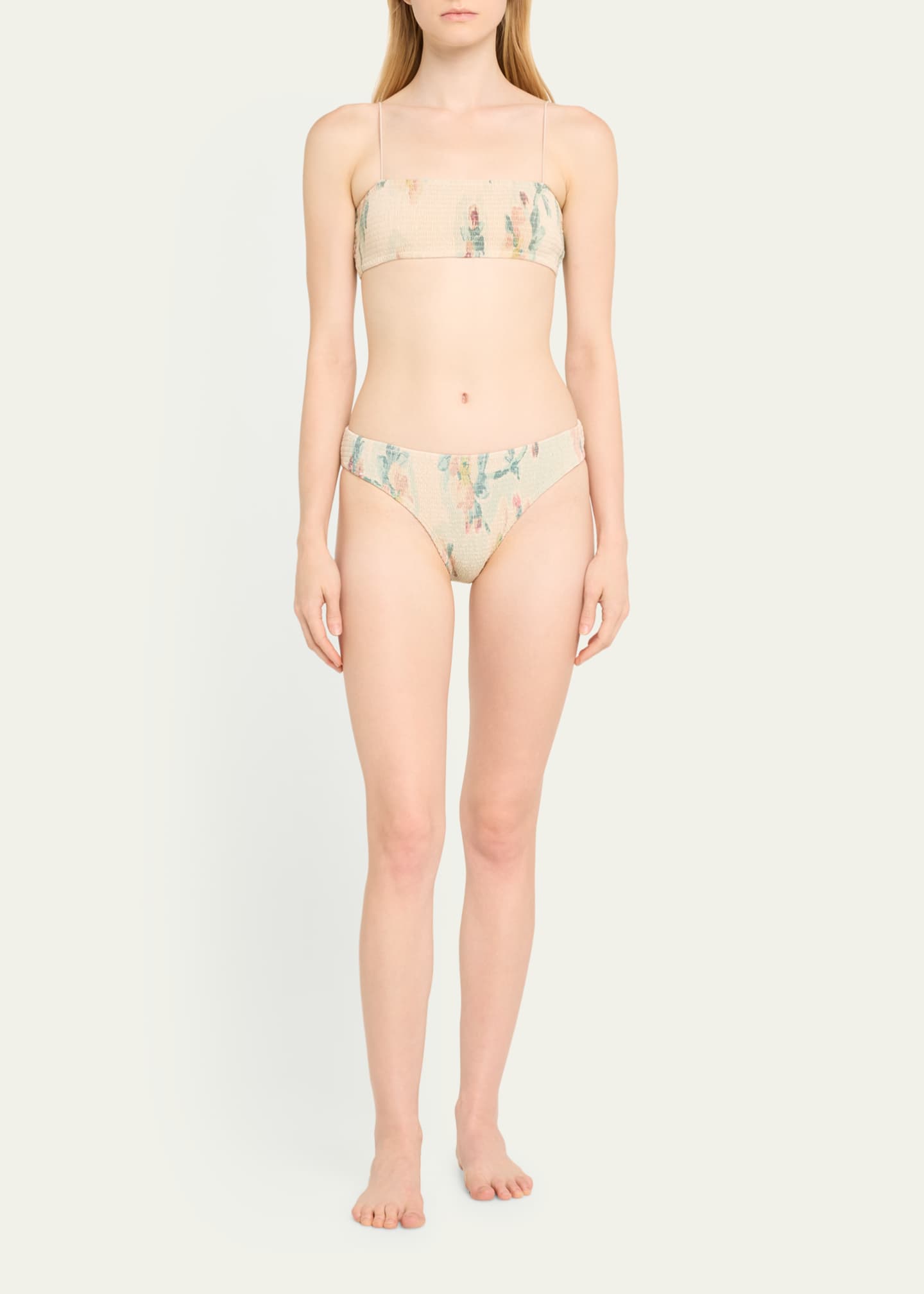 Toteme Faded Floral Smocked Bikini Top Image 2 of 4