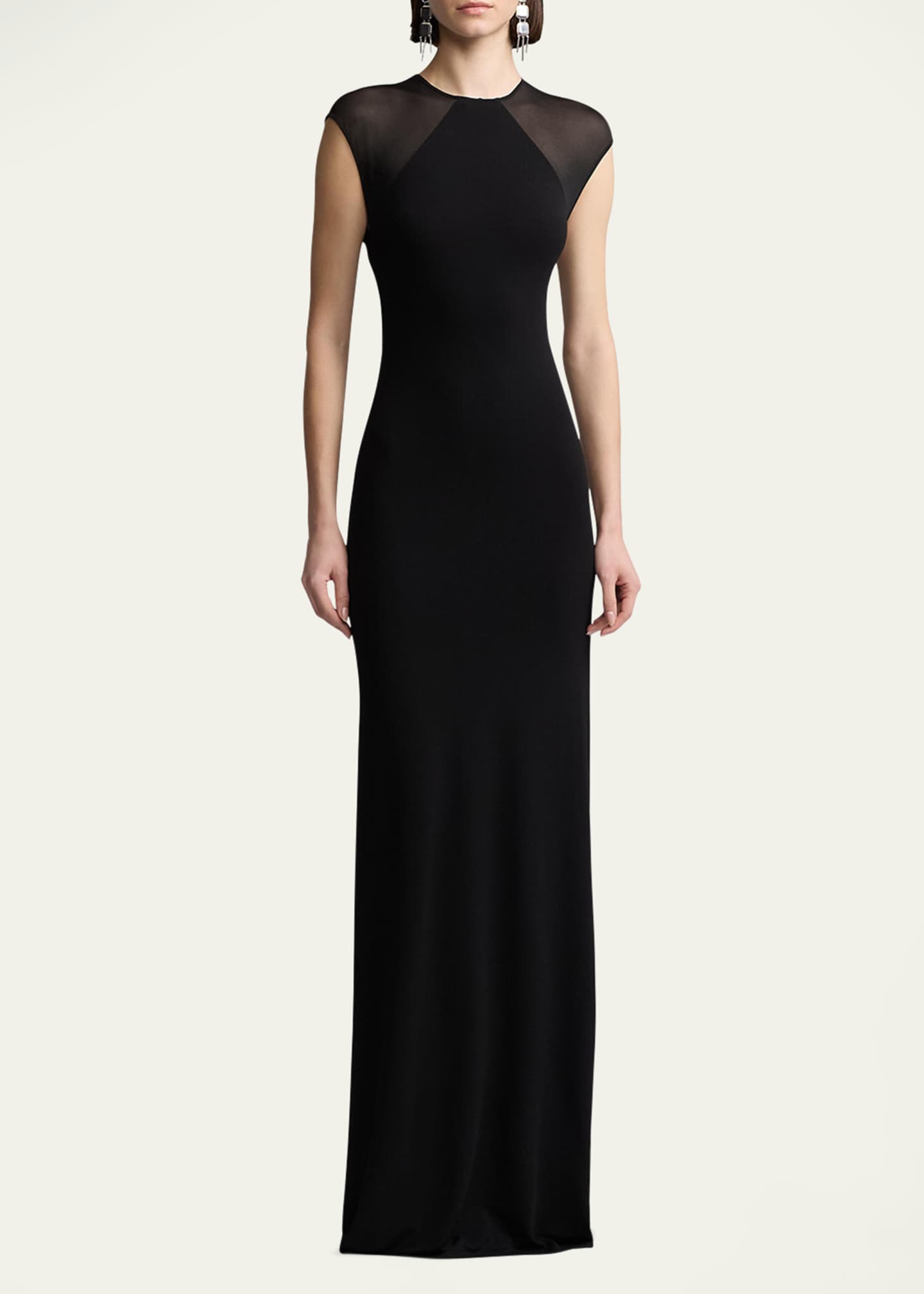 Ralph Lauren Sheer-Sleeve Jersey Column Maxi Dress Image 2 of 5