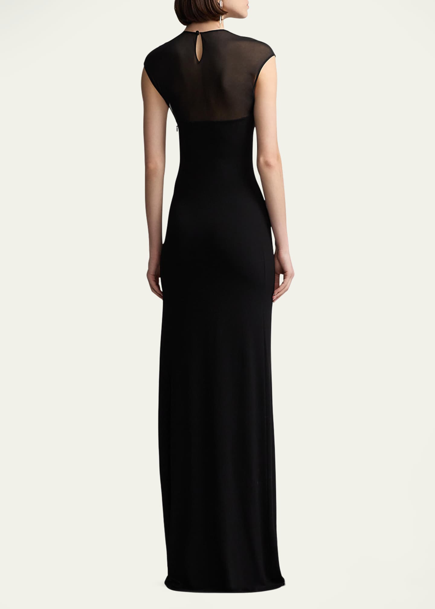 Ralph Lauren Sheer-Sleeve Jersey Column Maxi Dress Image 3 of 5