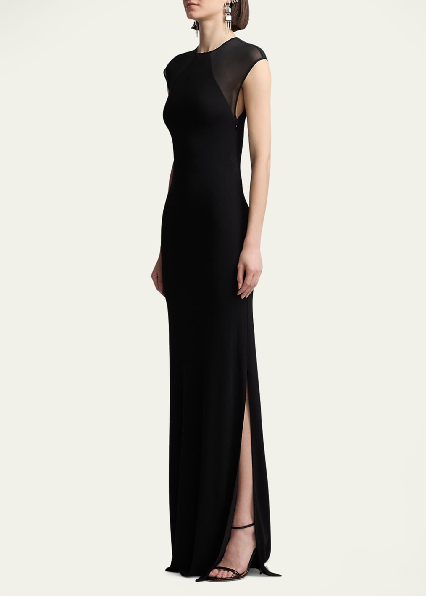 Ralph Lauren Sheer-Sleeve Jersey Column Maxi Dress Image 4 of 5