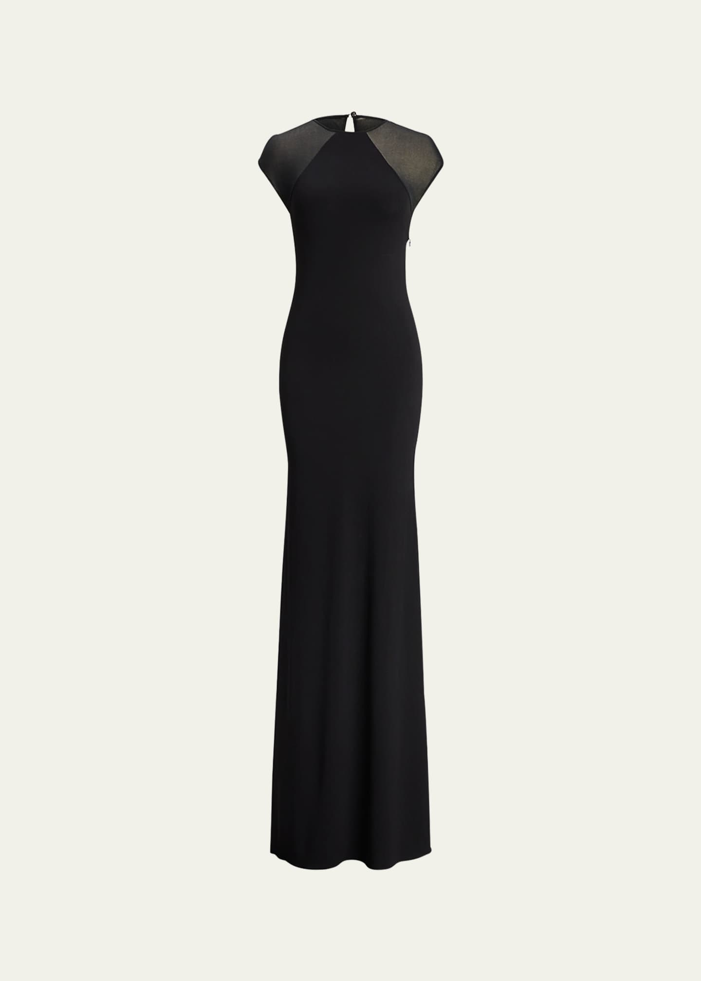 Ralph Lauren Sheer-Sleeve Jersey Column Maxi Dress Image 1 of 5