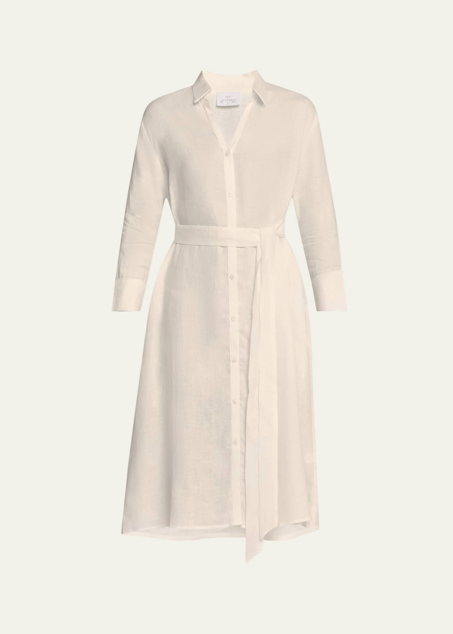 Pour Les Femmes Tie-Waist Linen Midi Shirtdress Image 1 of 5