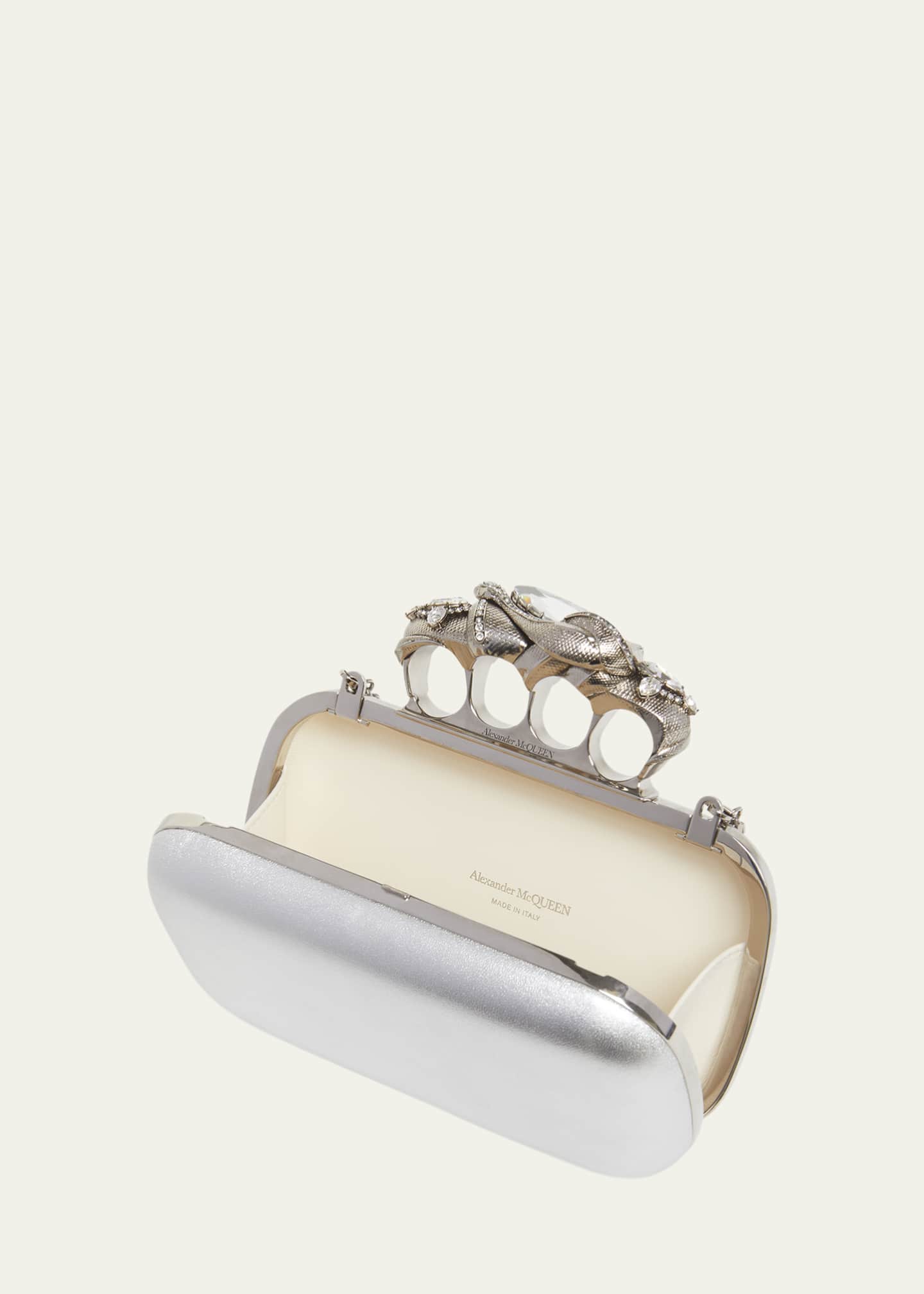 McQueen Four-Ring Metallic Leather Clutch Bag Image 4 of 5