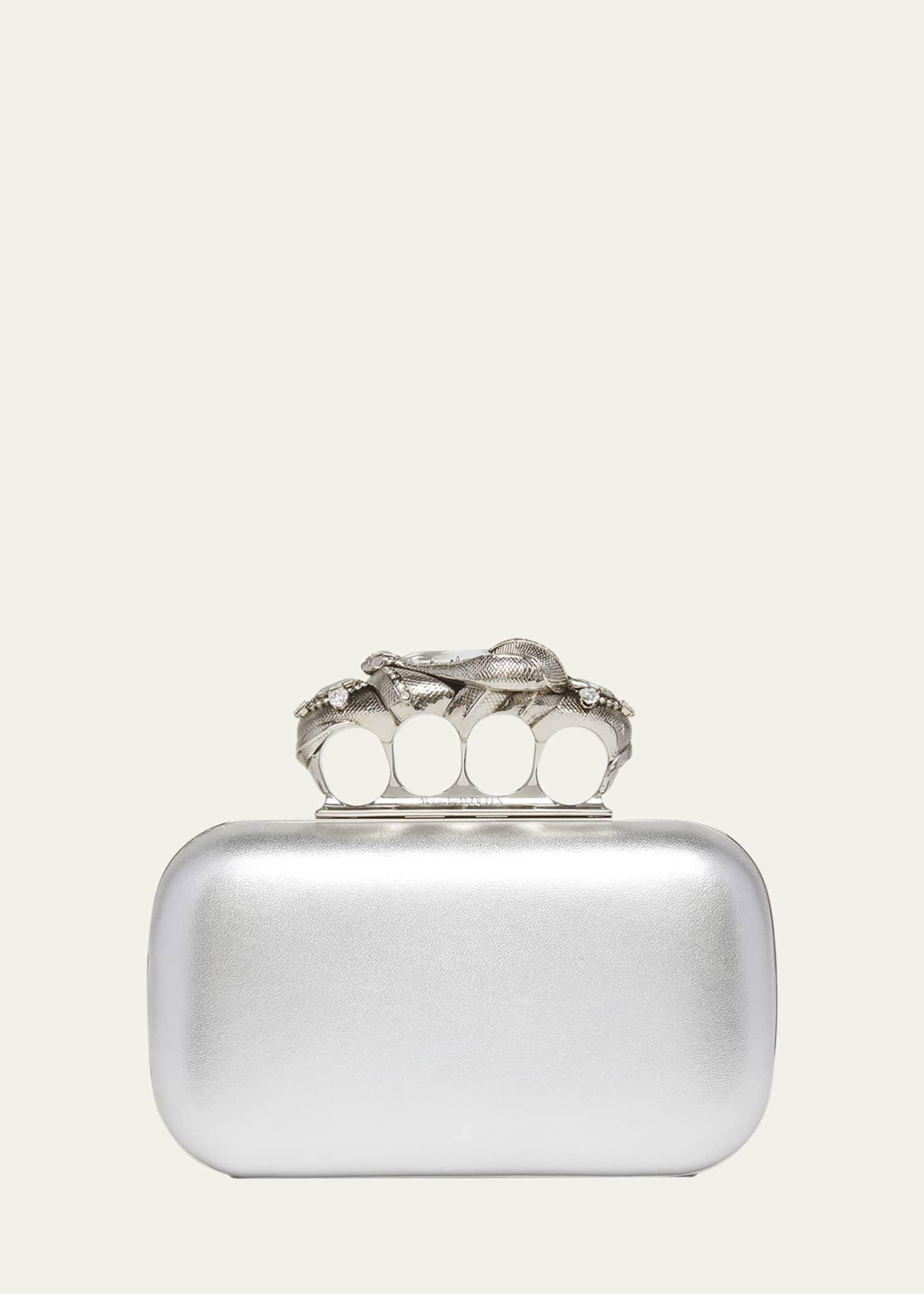 McQueen Four-Ring Metallic Leather Clutch Bag Image 1 of 5