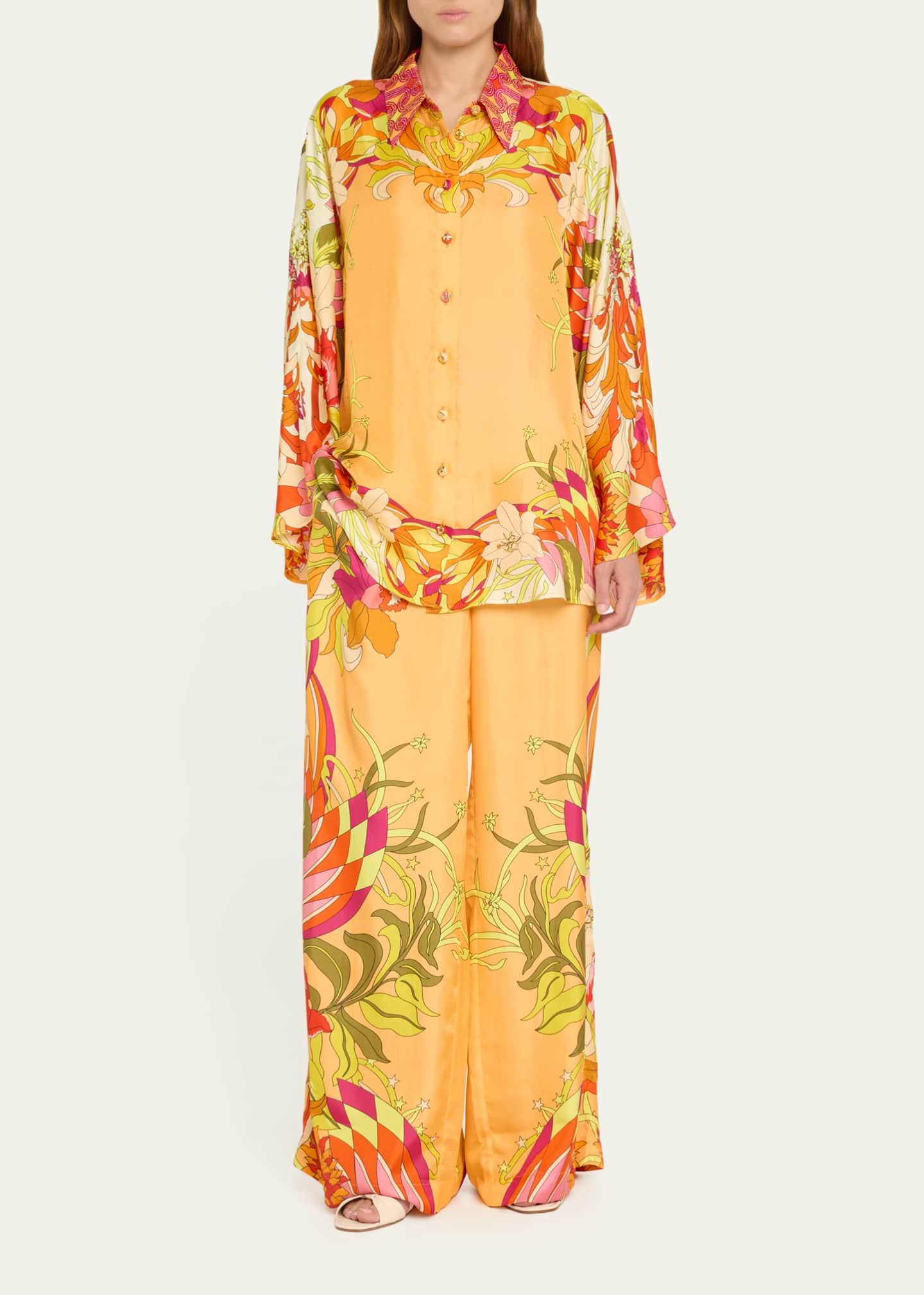 The Flower Child Society Wide-Leg Silk Trousers - Thumbnail 2