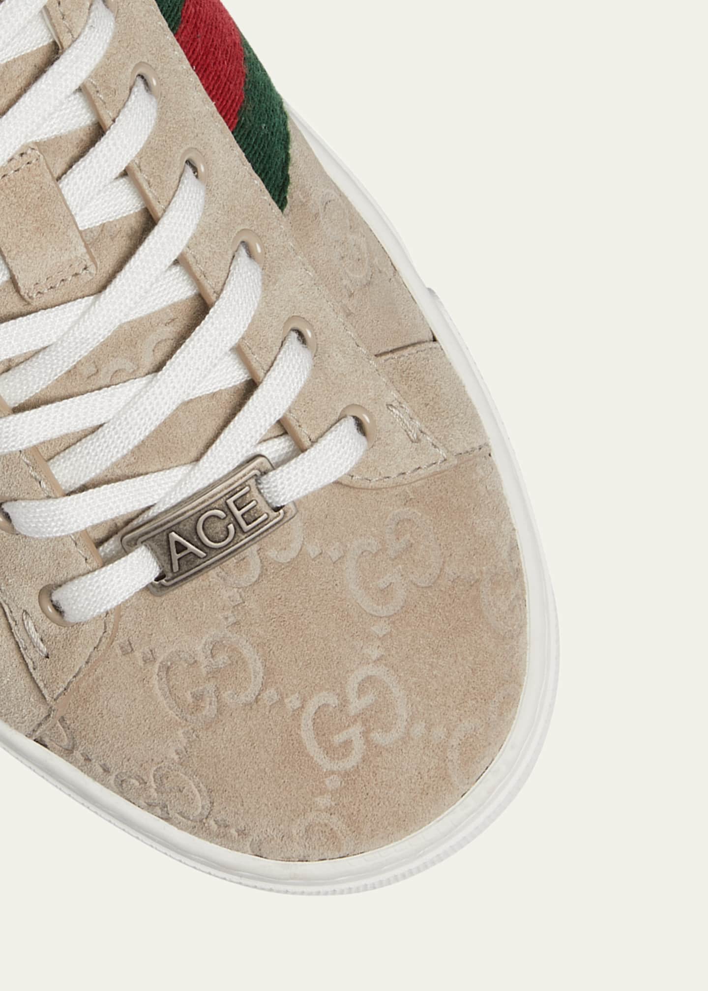Gucci Men's Ace Suede Monogram Low-Top Sneakers Image 3 of 3