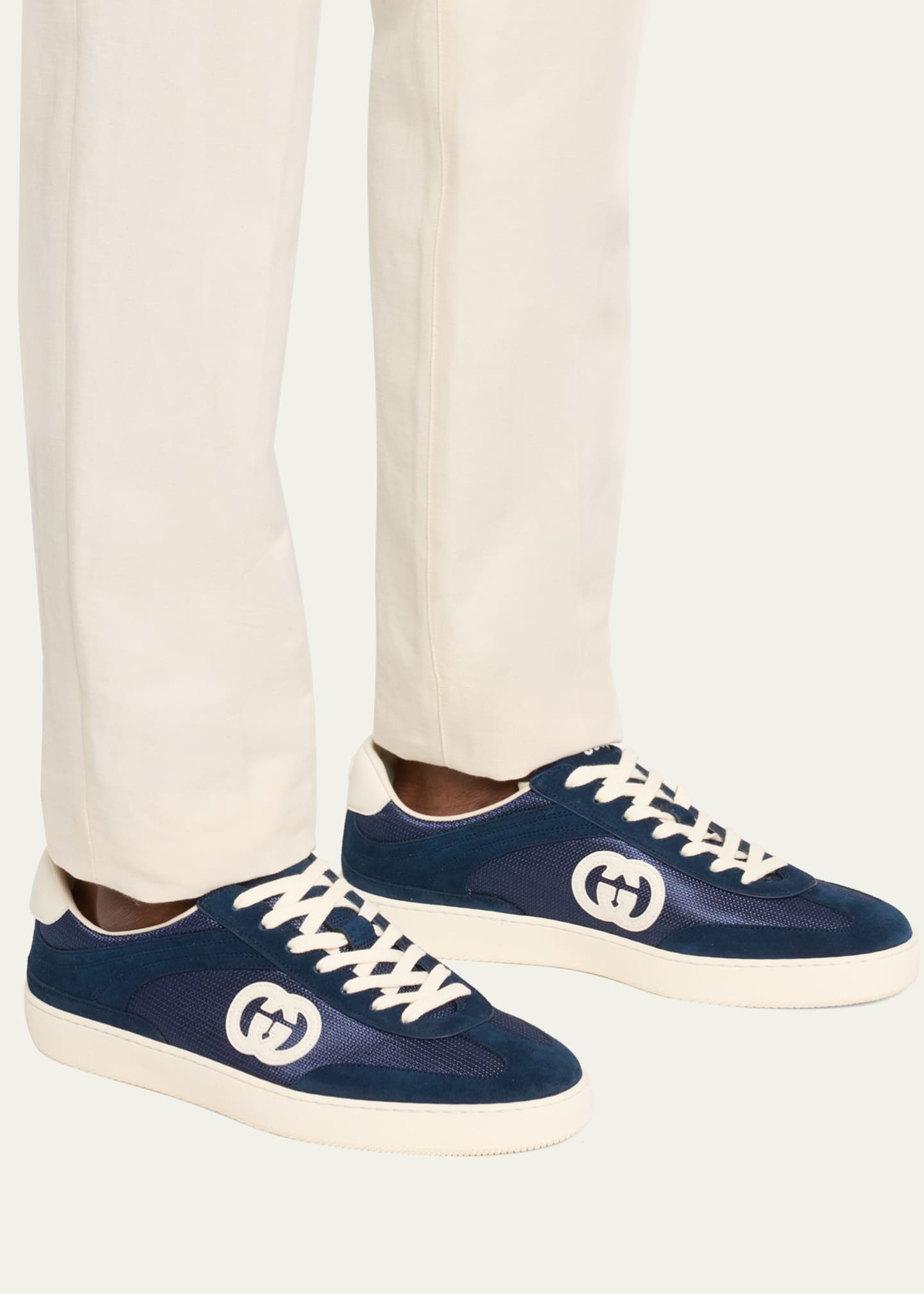 Gucci Men's G74 Canvas and Suede T-Toe Low-Top Sneakers Image 2 of 5