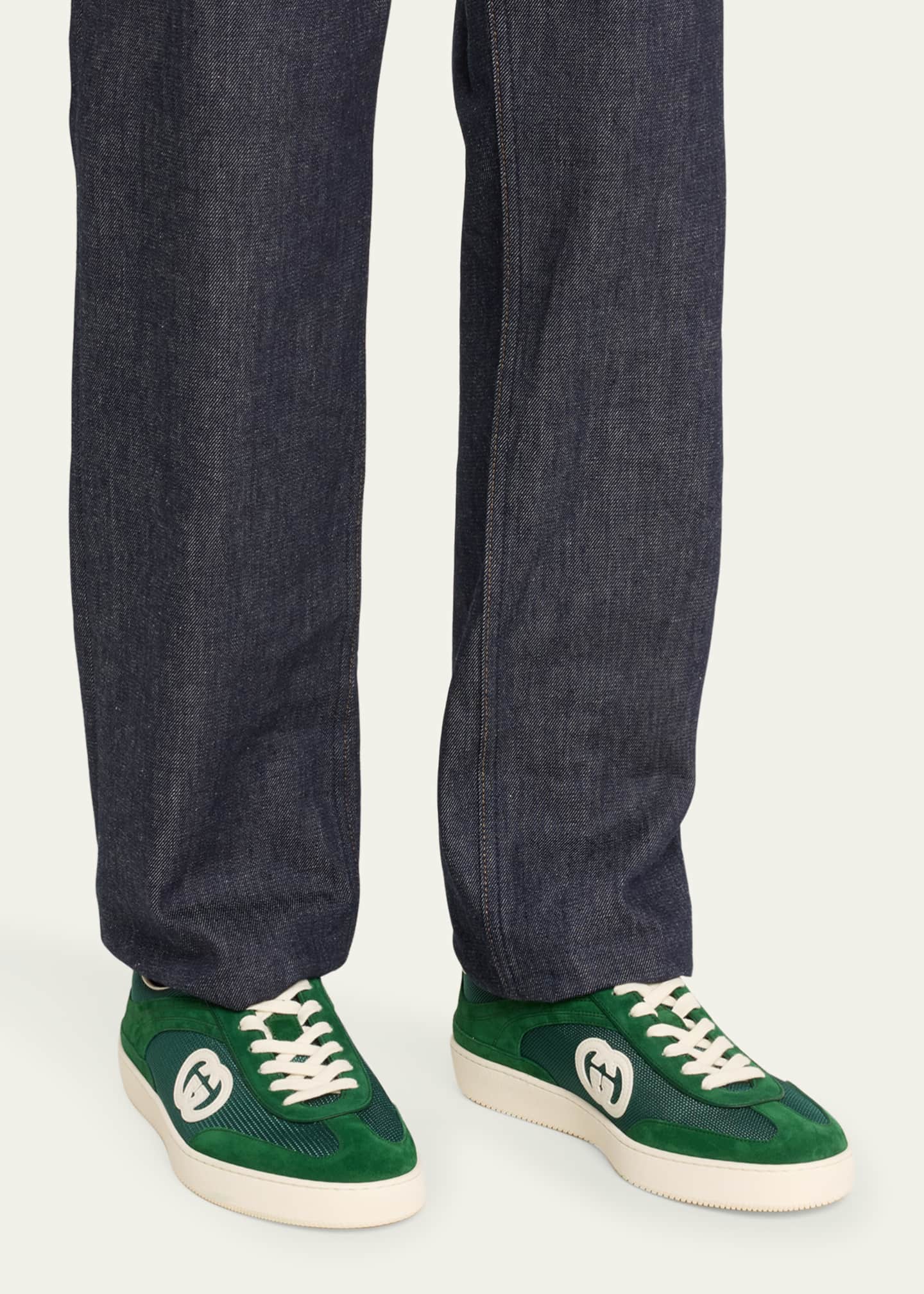 Gucci Men's G75 Canvas and Suede T-Toe Low-Top Sneakers Image 2 of 5