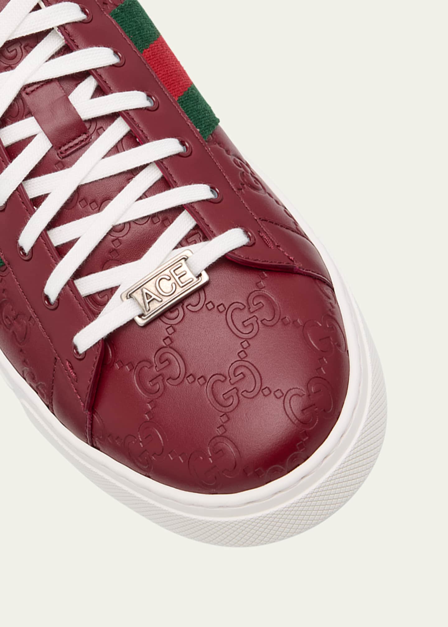 Gucci Men's Ace GG Embossed Leather Low-Top Sneakers Image 3 of 4