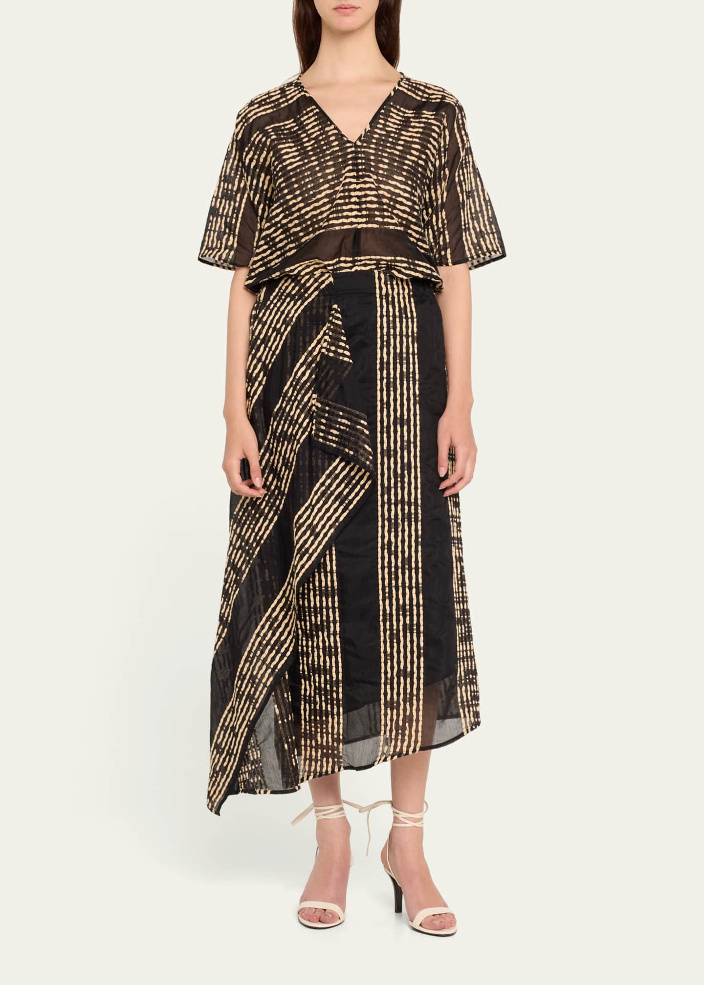 Zero + Maria Cornejo One Woven Stripe Asymmetric Midi Skirt Image 2 of 5