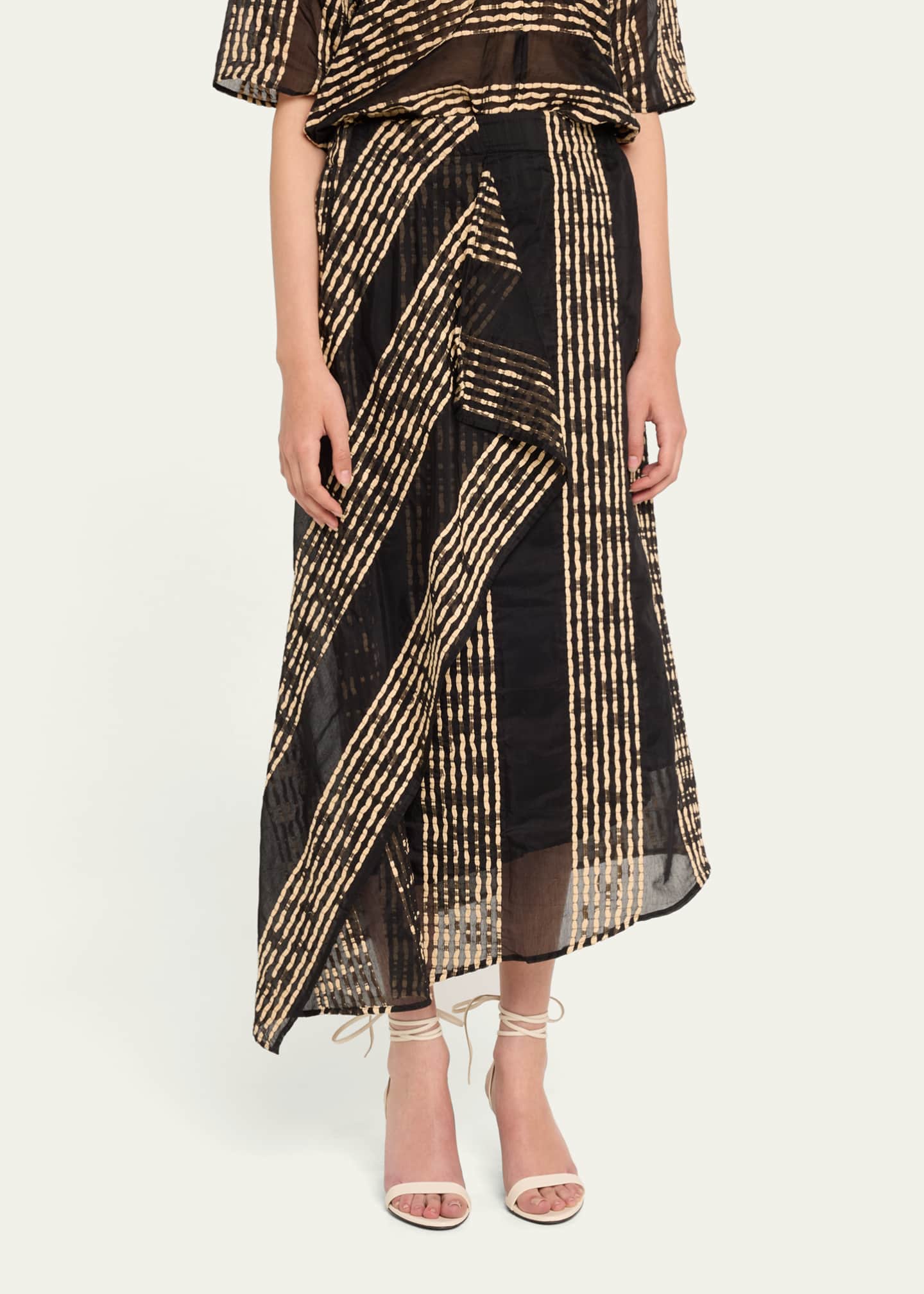 Zero + Maria Cornejo One Woven Stripe Asymmetric Midi Skirt Image 4 of 5