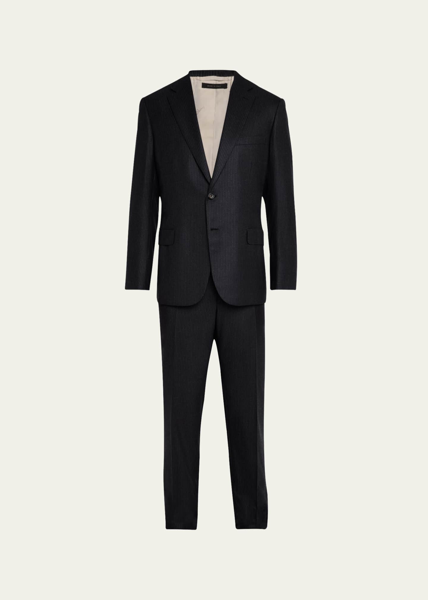 Brioni Men's Brun Pinstripe Escorial Wool Suit Image 1 of 8