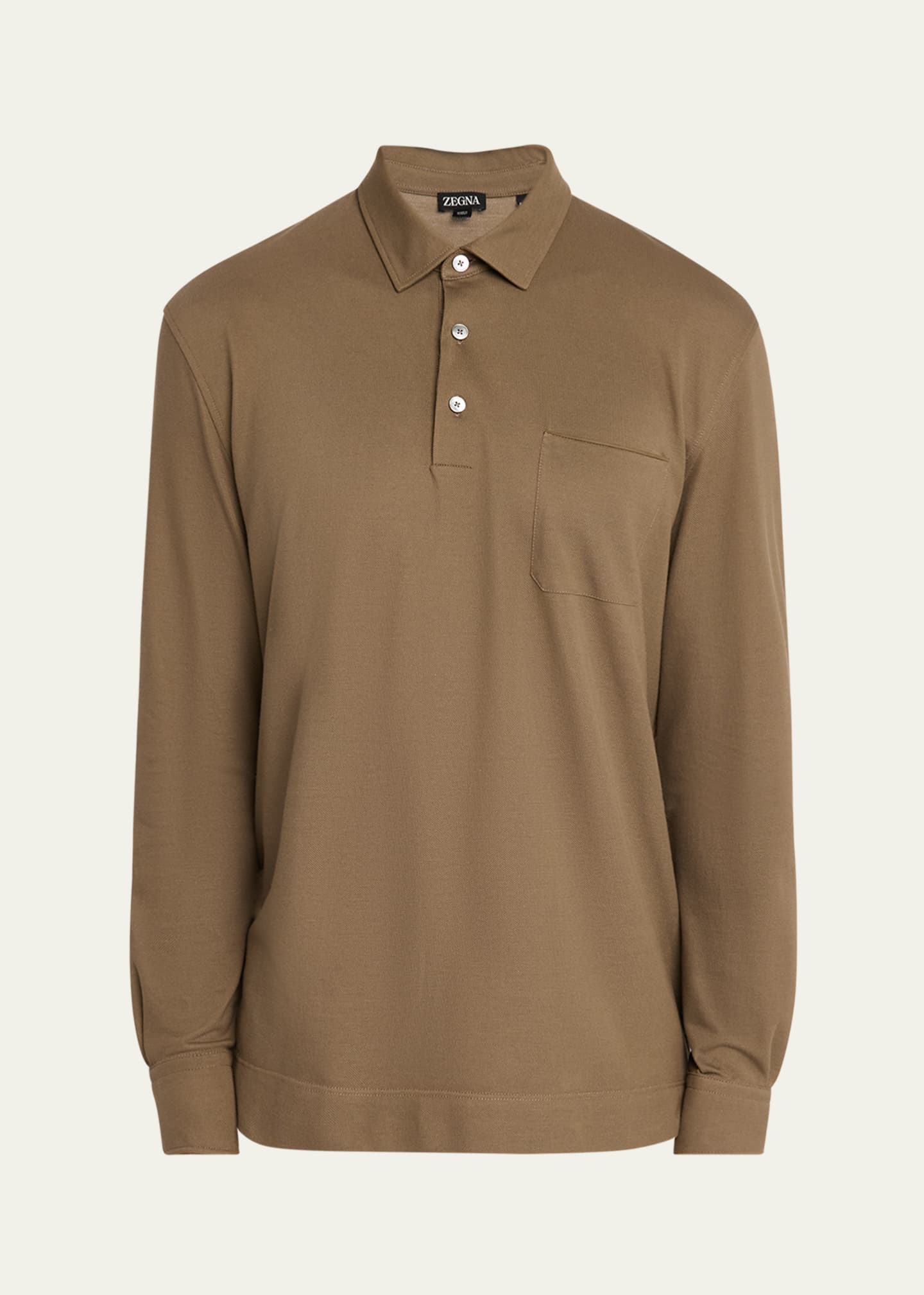 Zegna Pique Long Sleeve Polo Shirt MD Gry SLD