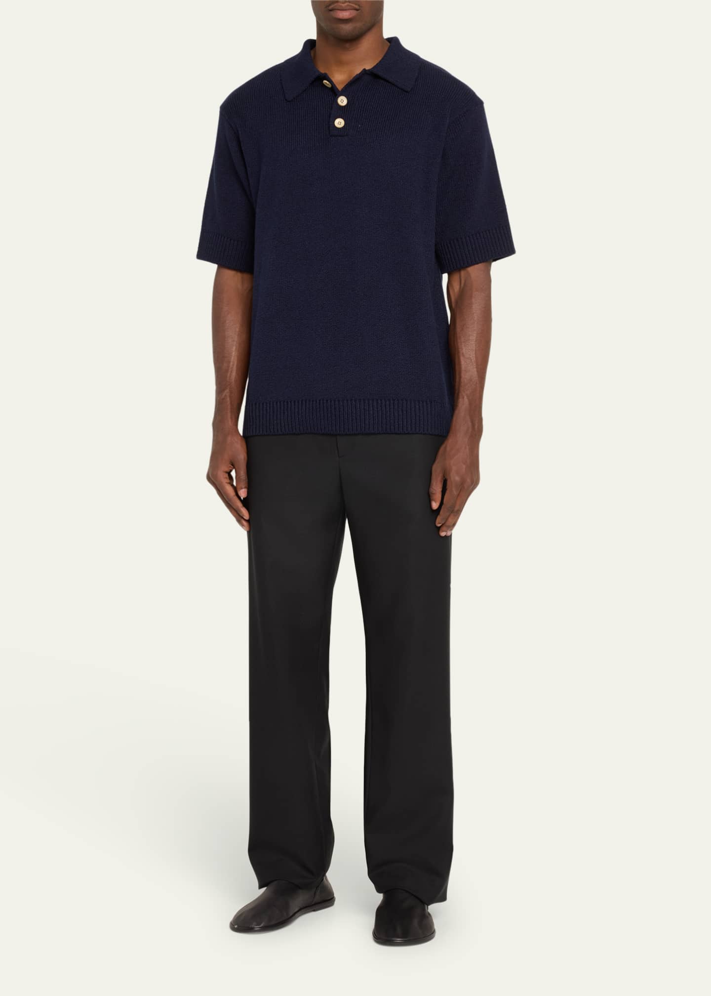 The Elder Statesman Men's Solid Knit Polo Shirt Image 2 of 5