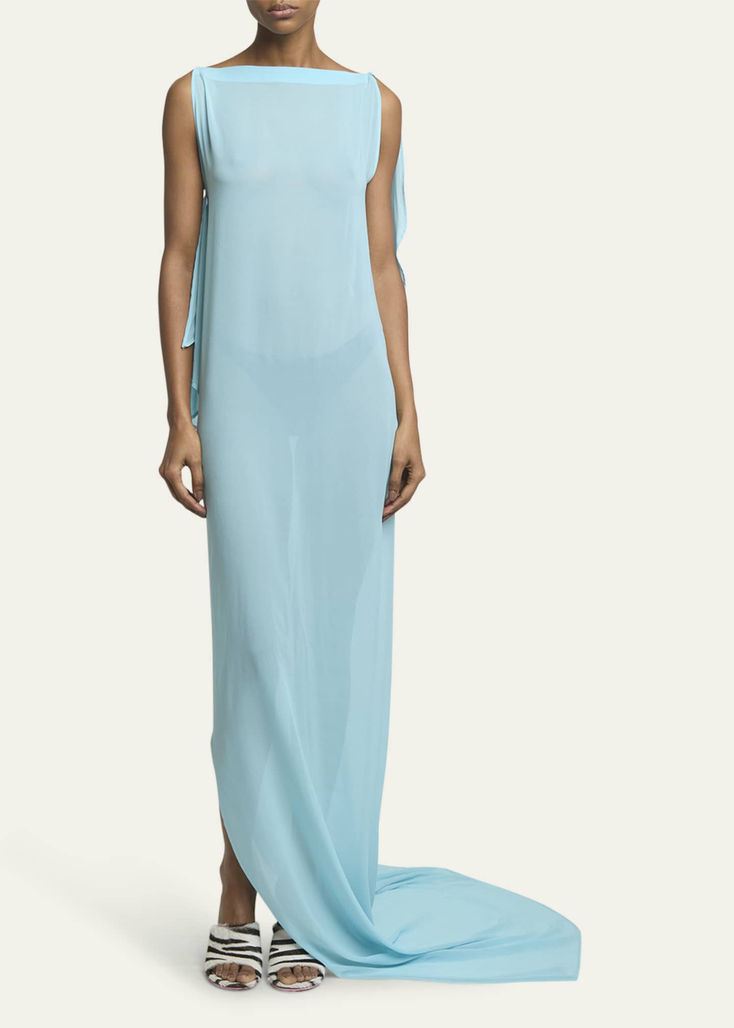 Jacquemus Ameno Long Draped Silk Dress
