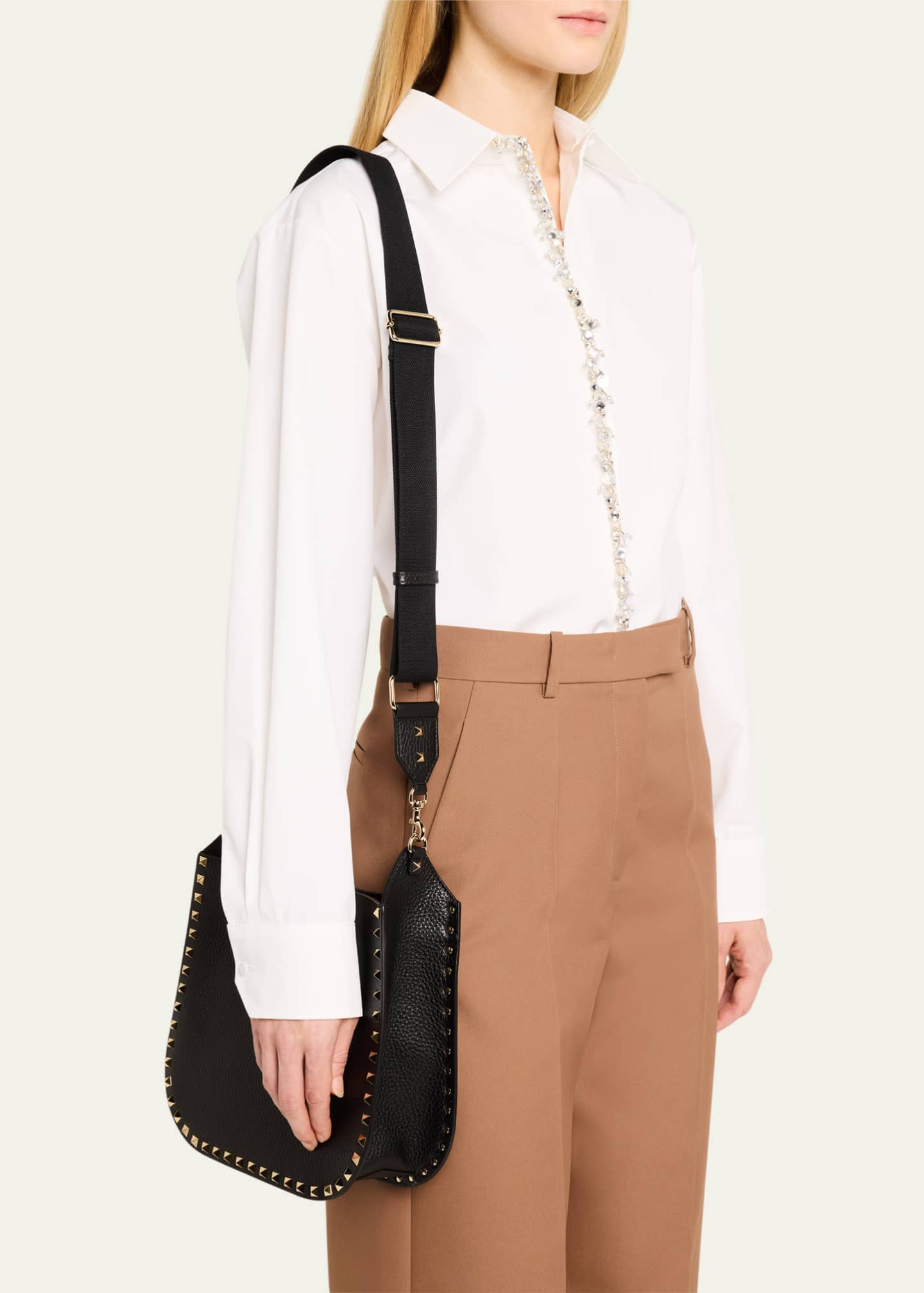 Valentino Garavani Rockstud Small Calfskin Hobo Bag Image 2 of 5