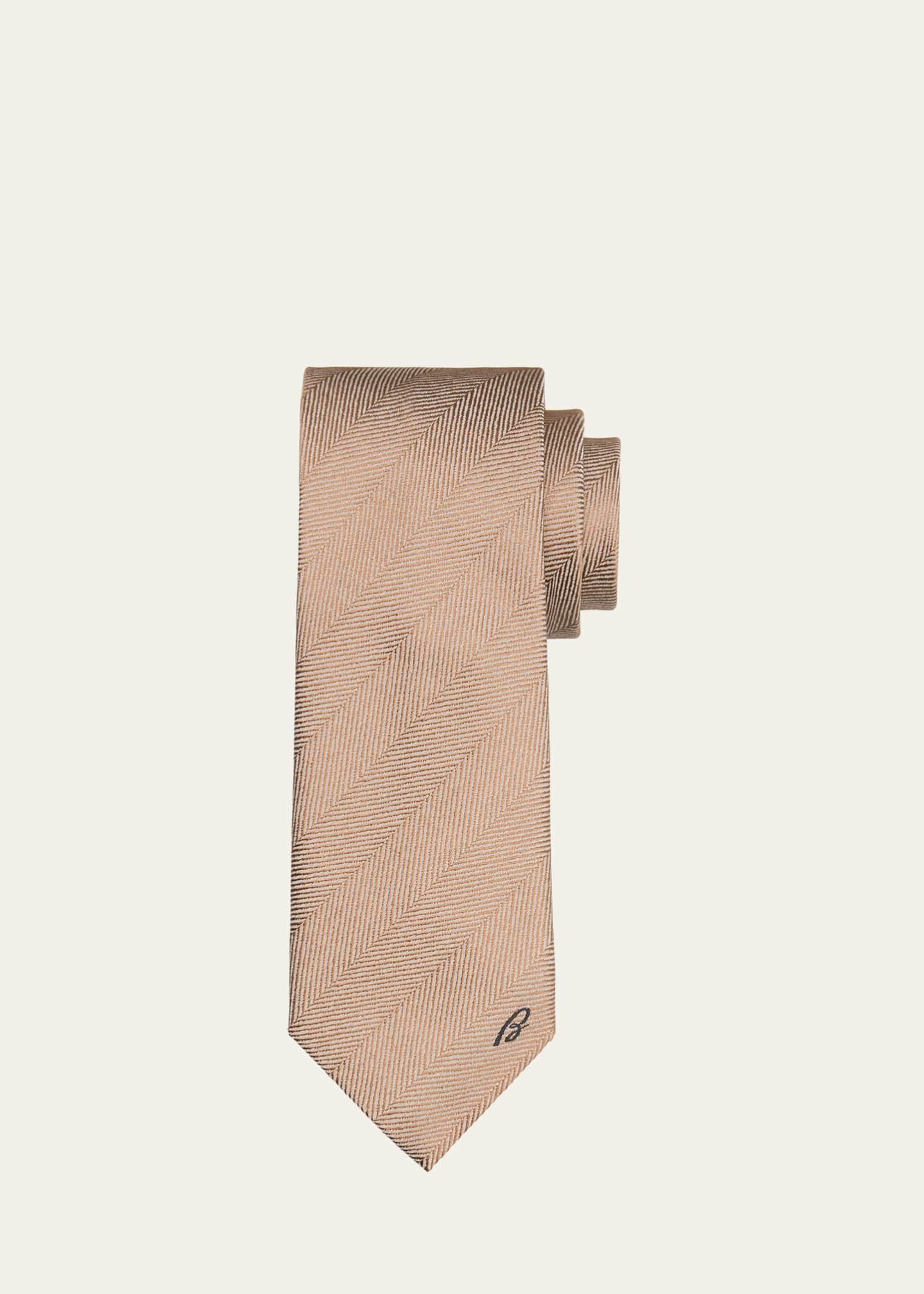 Brioni Men's Embroidered Herringbone Silk Tie
