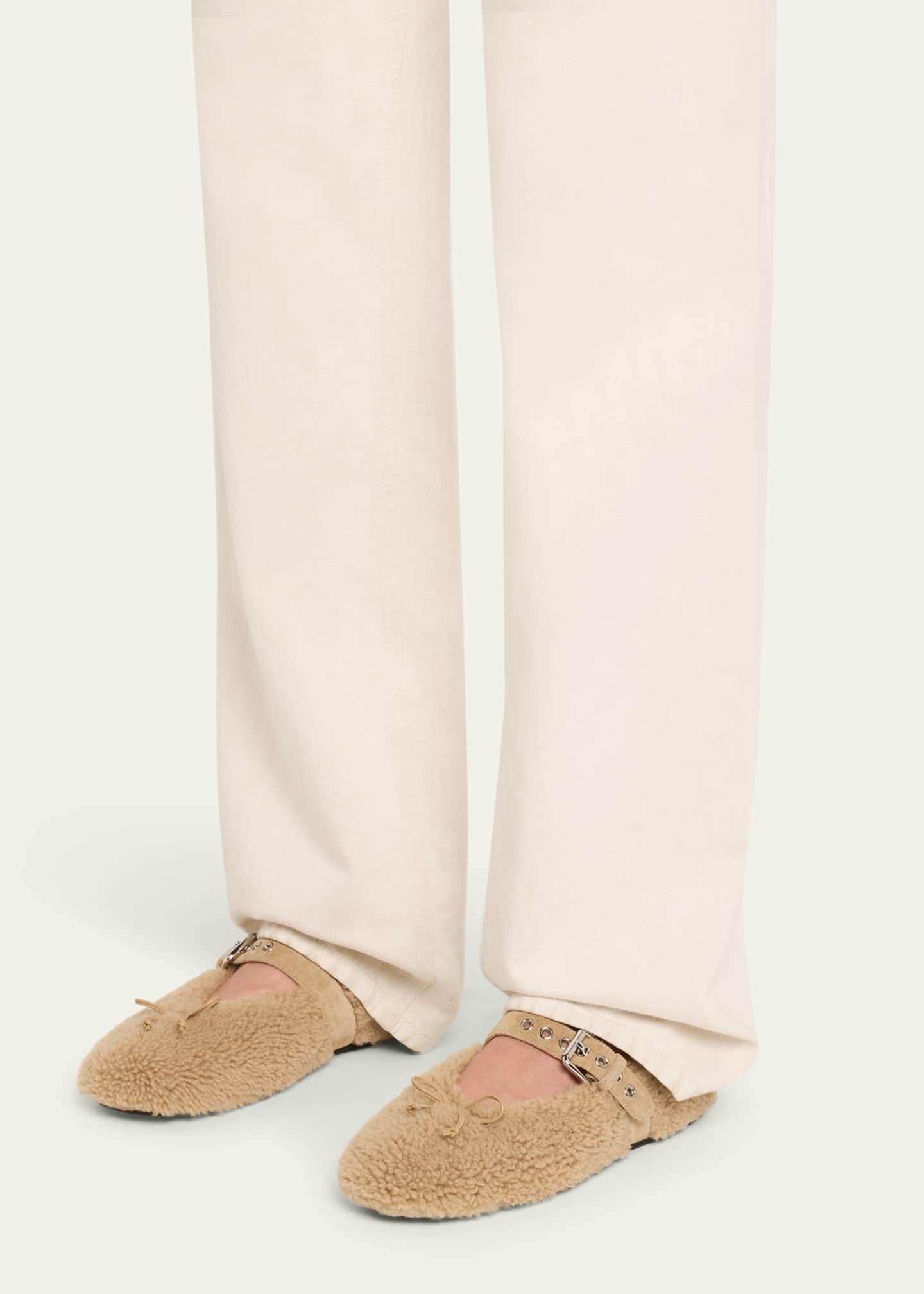 Miu Miu Shearling Mary Jane Ballerina Flats Image 2 of 5