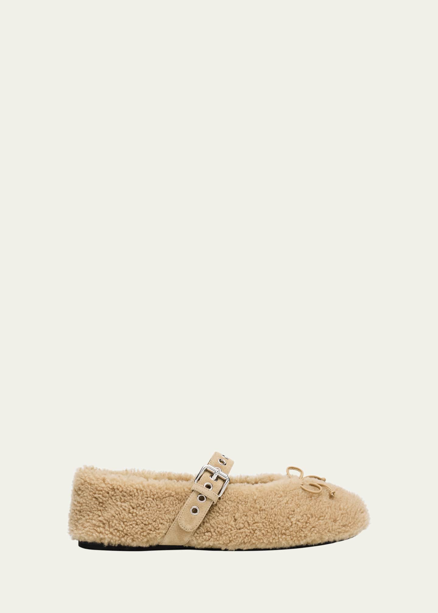 Miu Miu Shearling Mary Jane Ballerina Flats Image 1 of 5