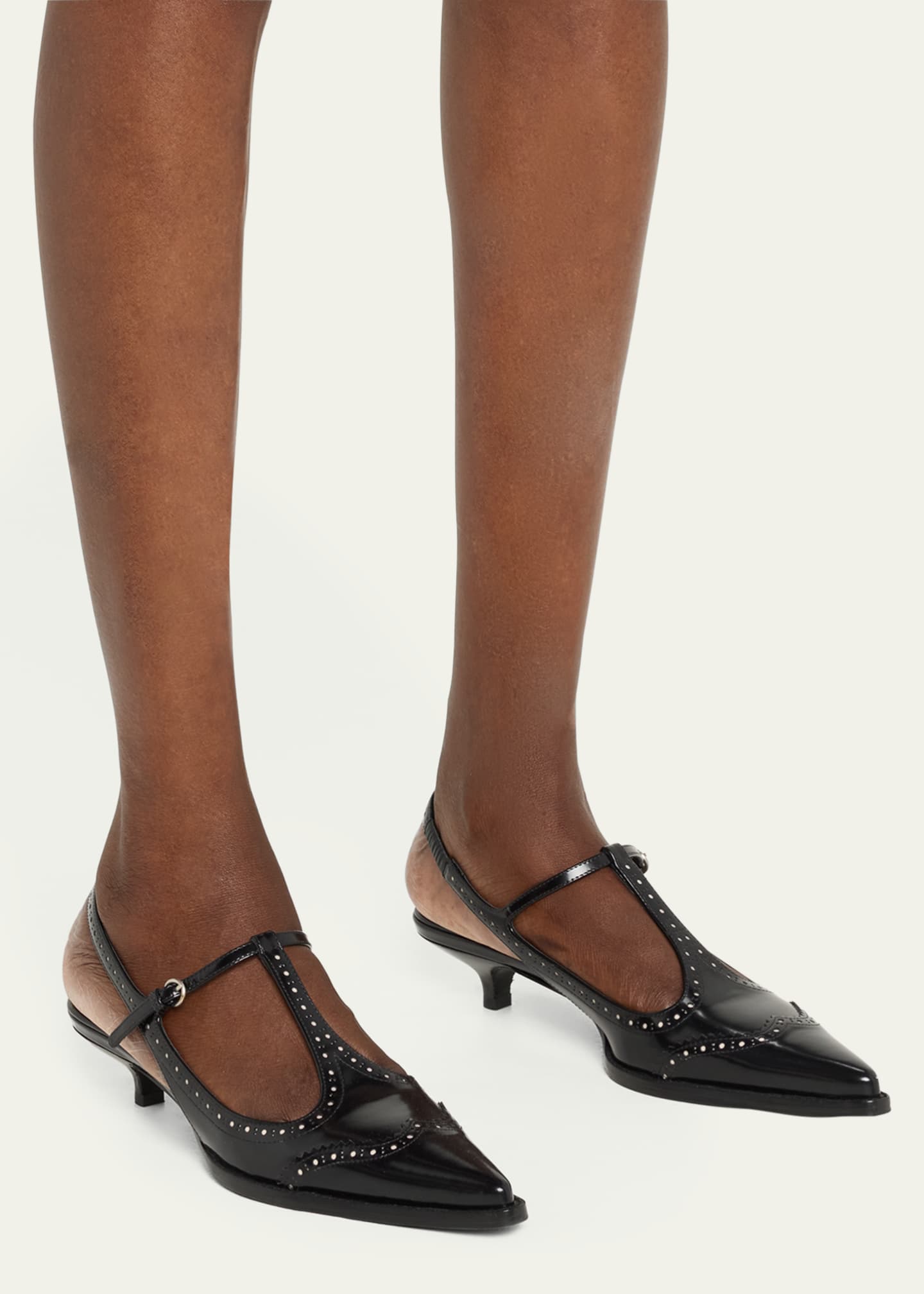 Miu Miu Leather Wing Tip Mary Jane Slingback Pumps