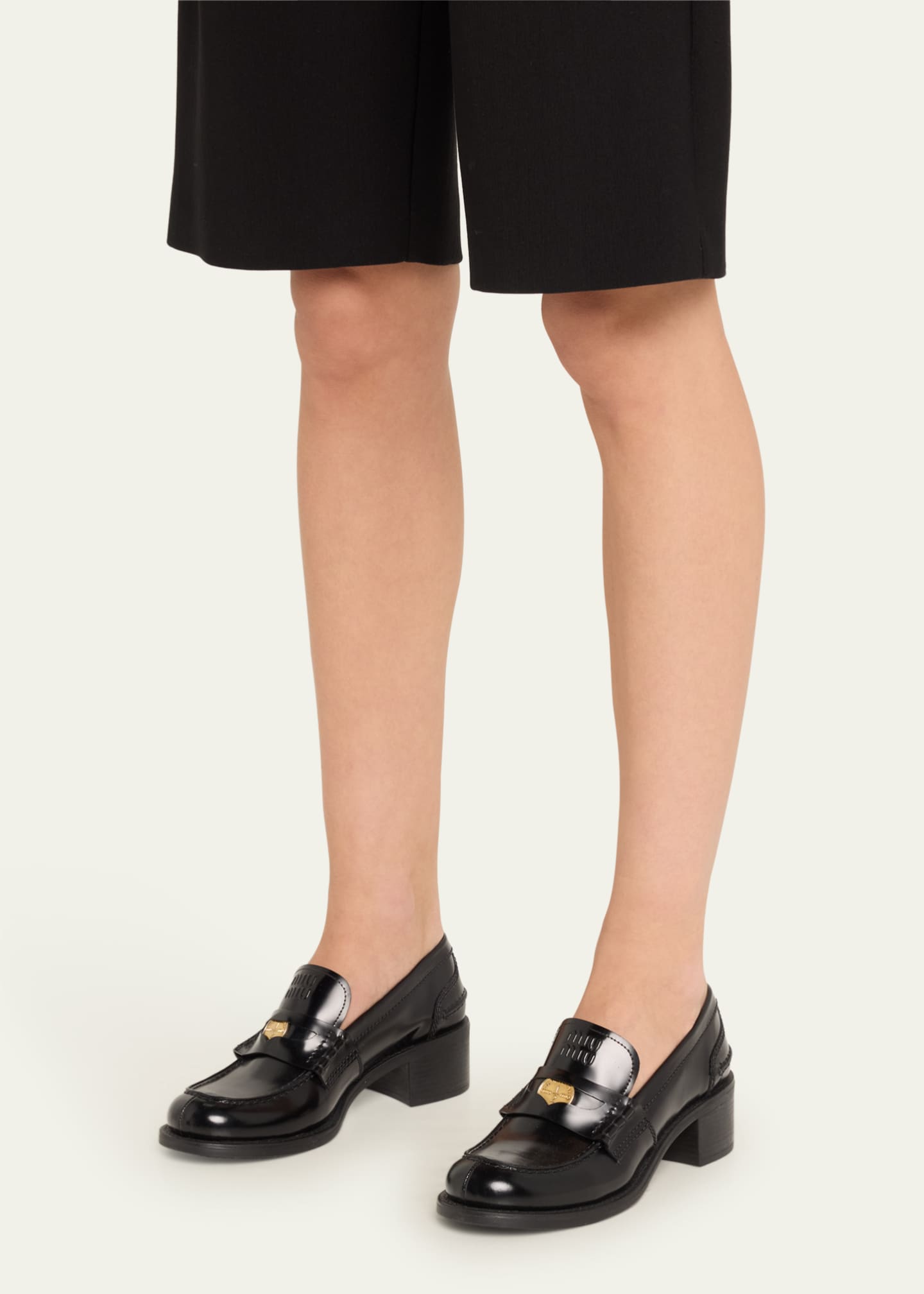 Miu Miu Leather Heeled Penny Loafers