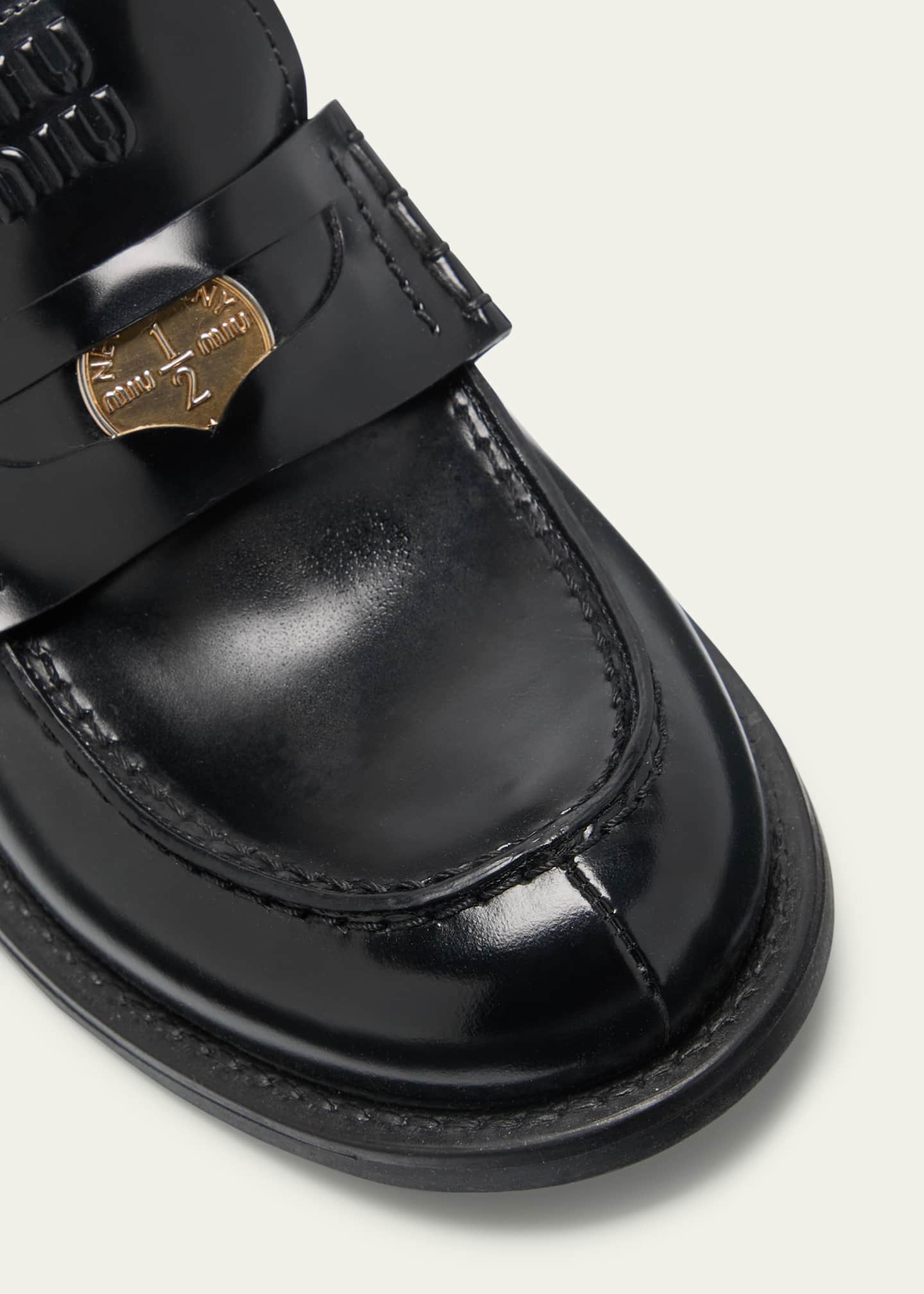 Miu Miu Leather Heeled Penny Loafers - Bergdorf Goodman