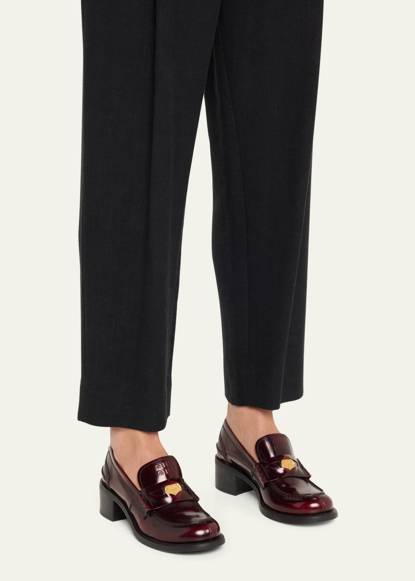 Miu Miu Leather Heeled Penny Loafers