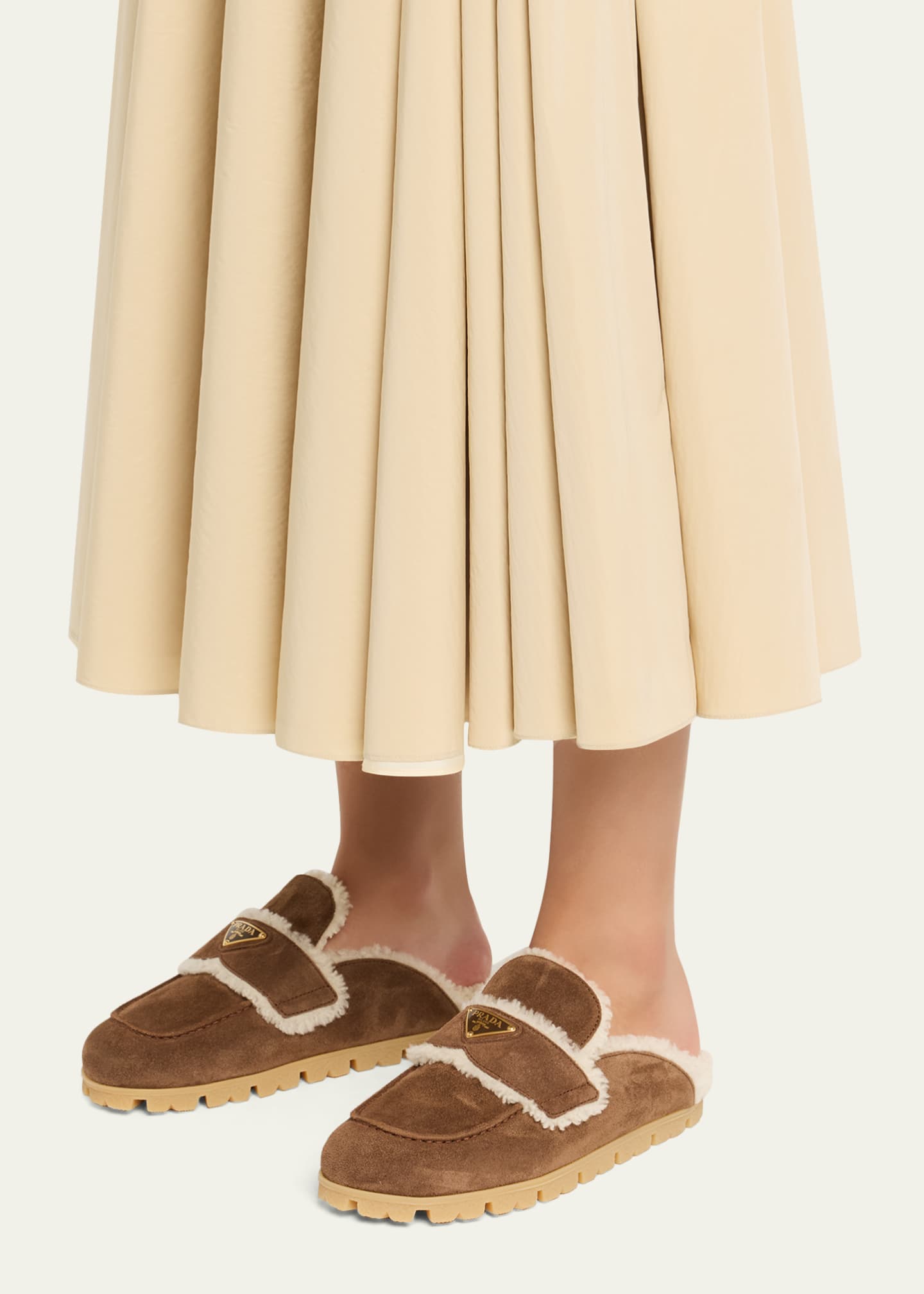 Prada Suede Shearling Cozy Loafer Mules Image 2 of 6
