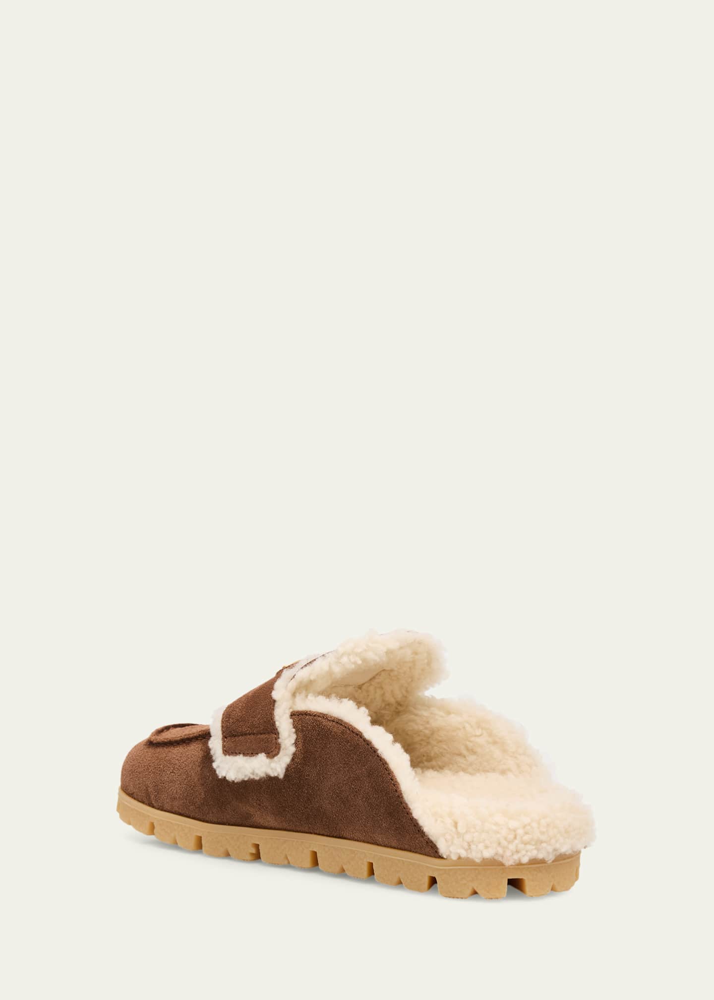 Prada Suede Shearling Cozy Loafer Mules Image 4 of 6