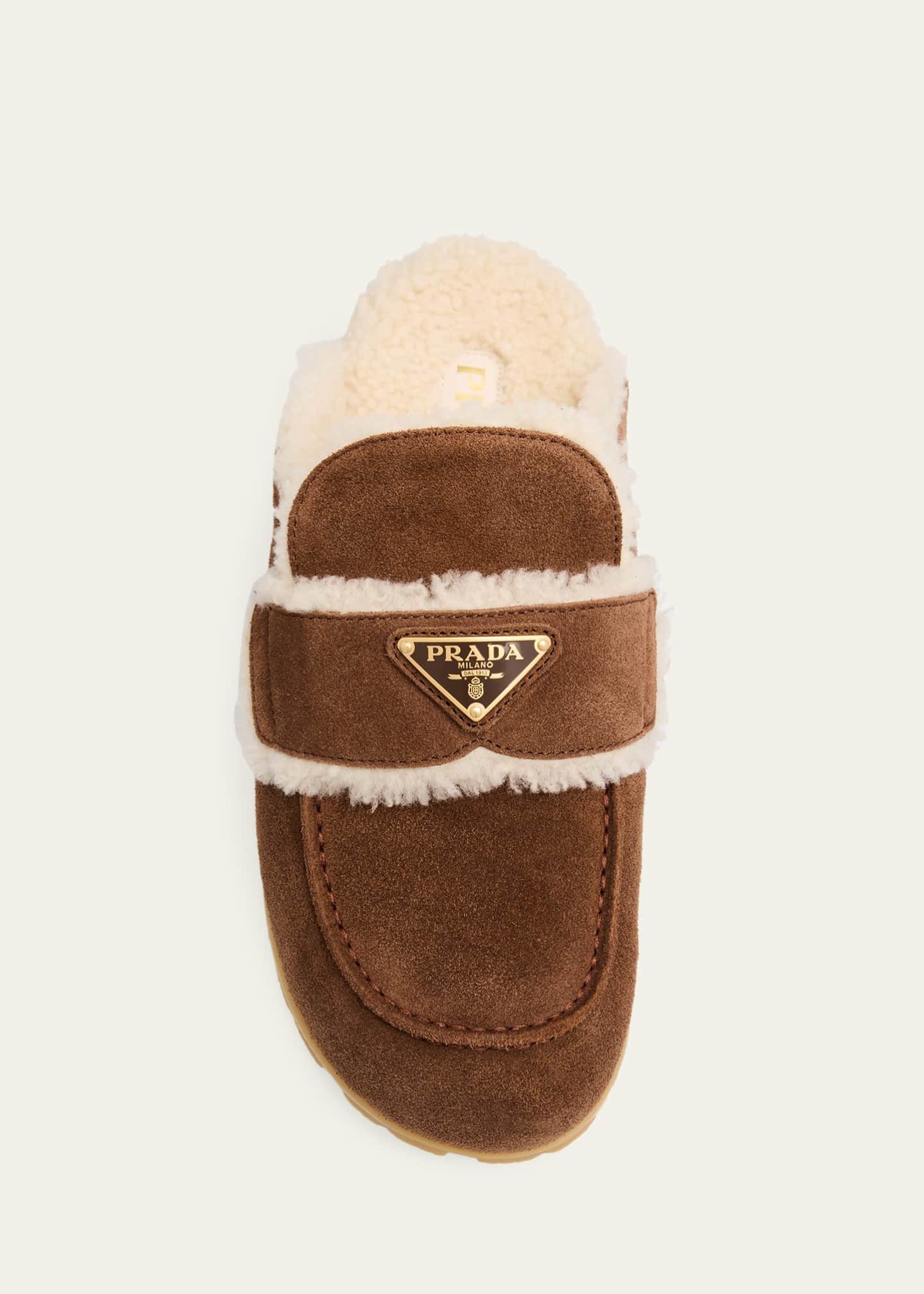 Prada Suede Shearling Cozy Loafer Mules Image 6 of 6