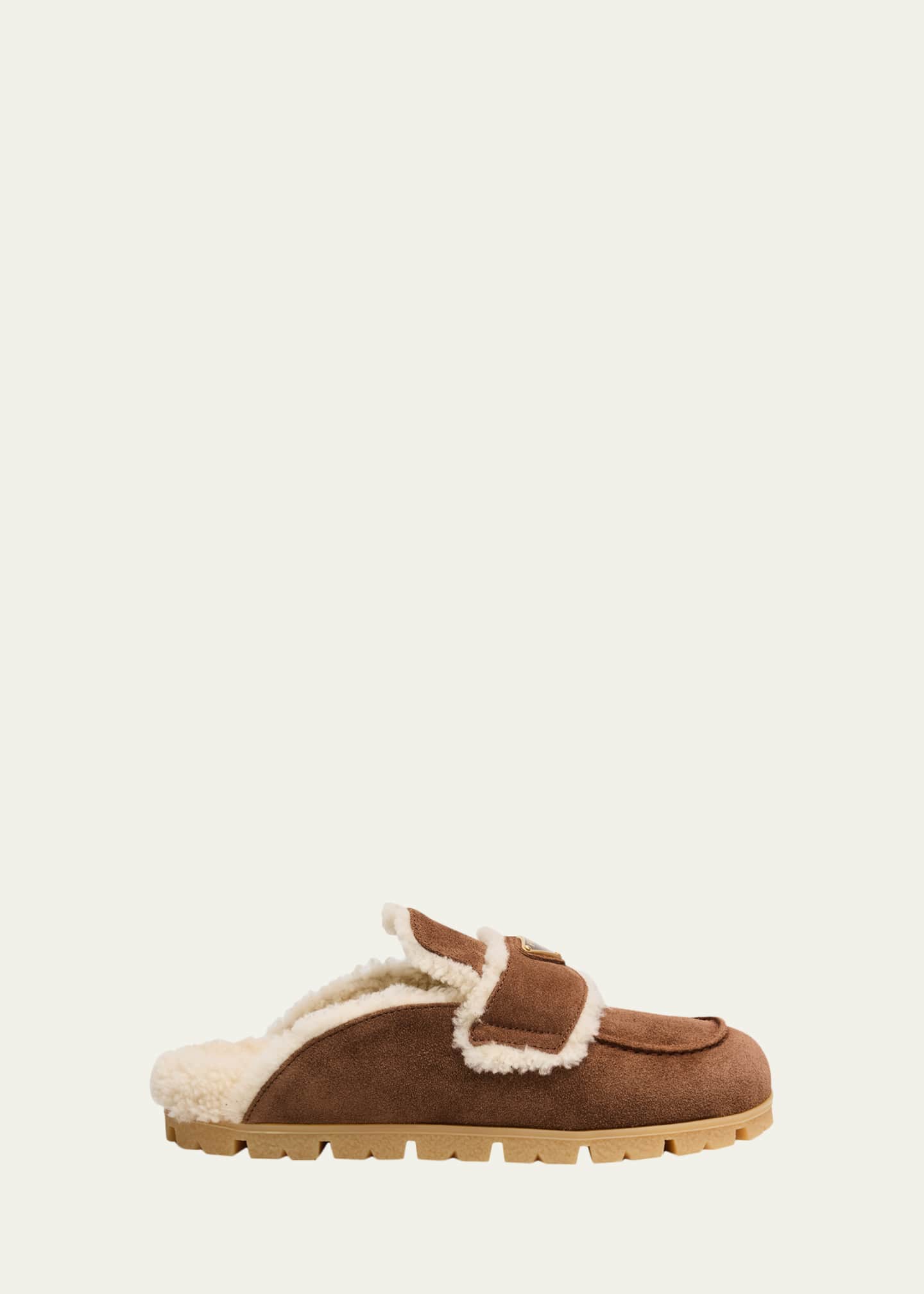 Prada Suede Shearling Cozy Loafer Mules Image 1 of 6