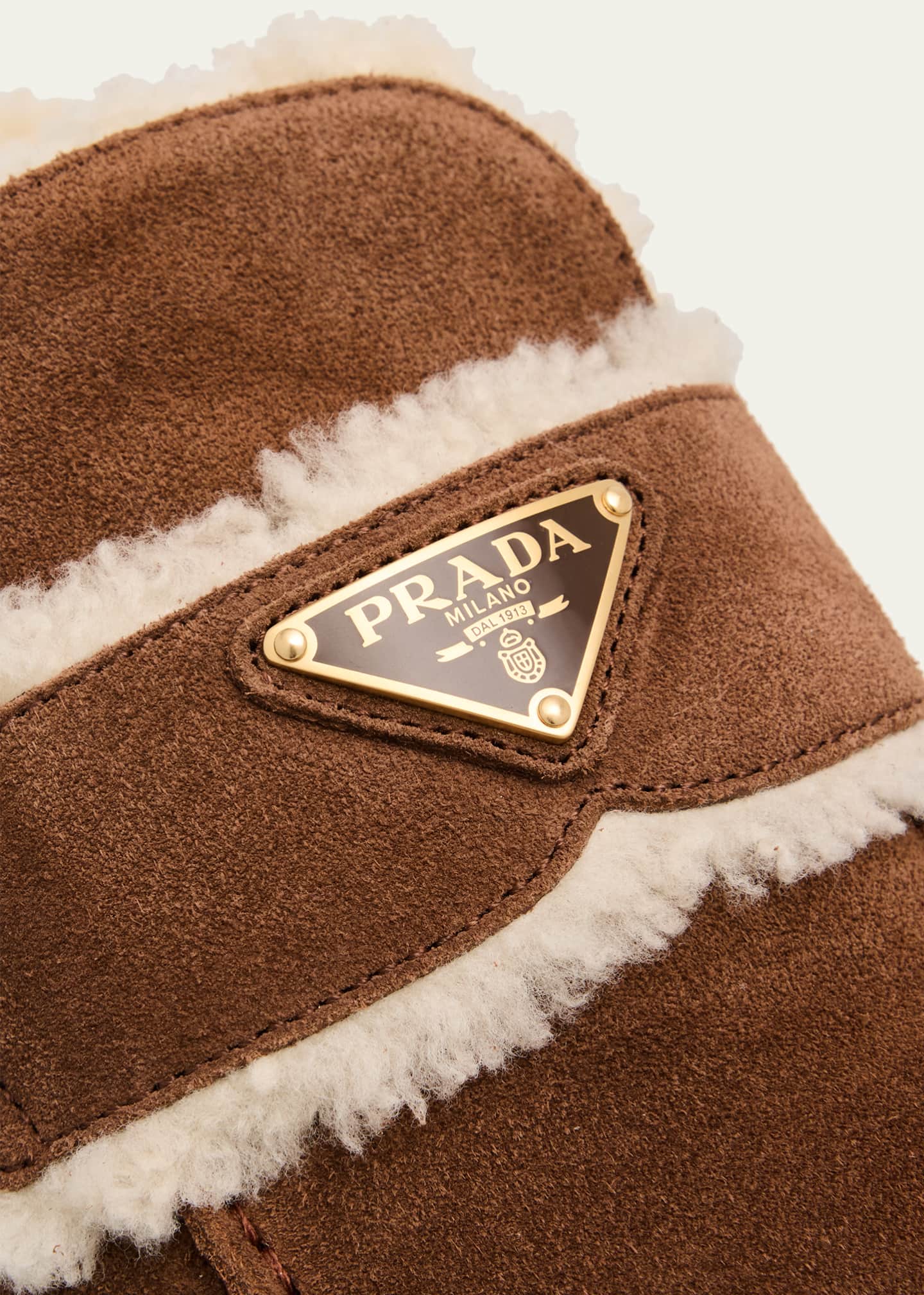 Prada Suede Shearling Cozy Loafer Mules Image 5 of 6