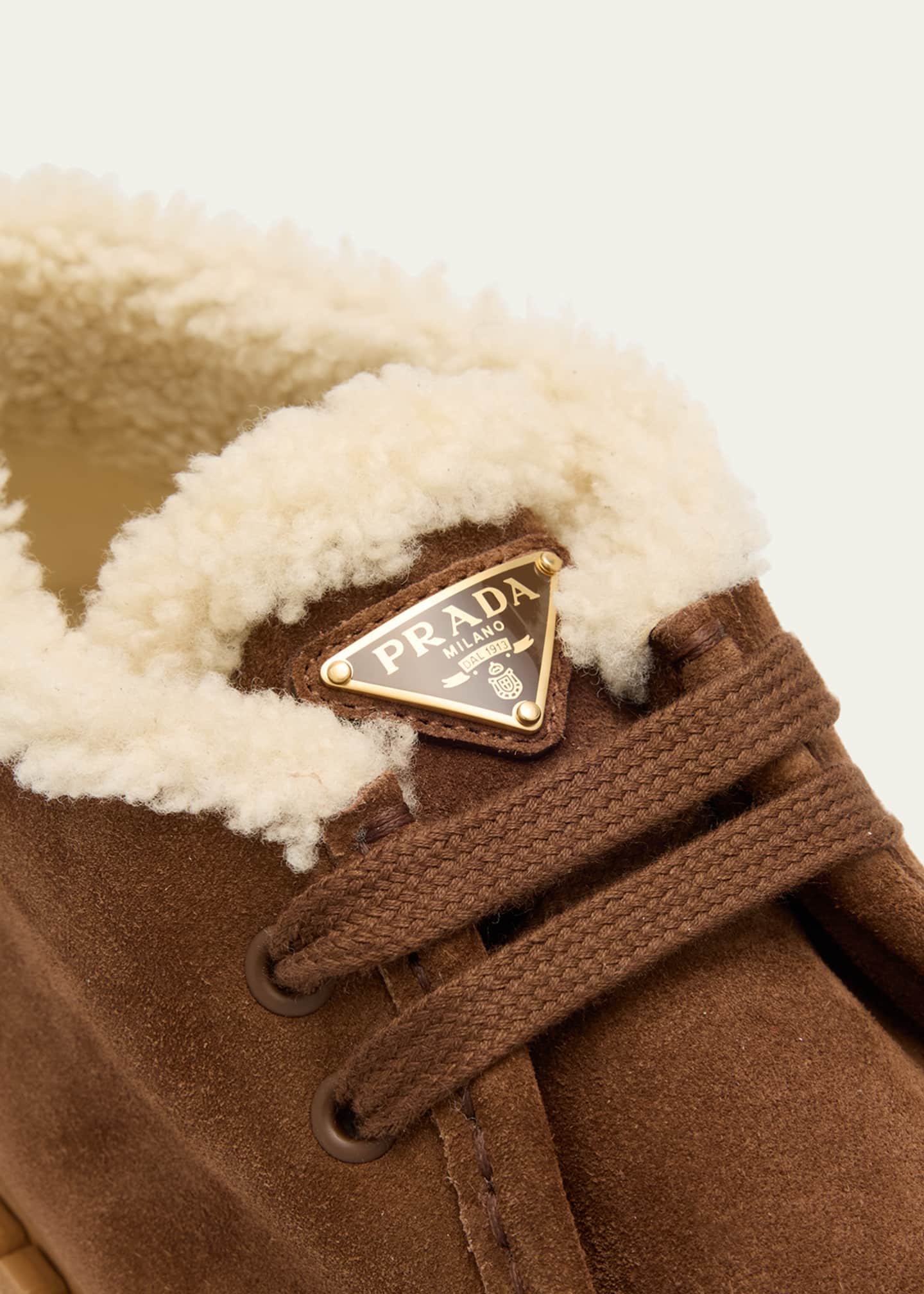 Prada Suede Shearling Lace-Up Booties - Bergdorf Goodman