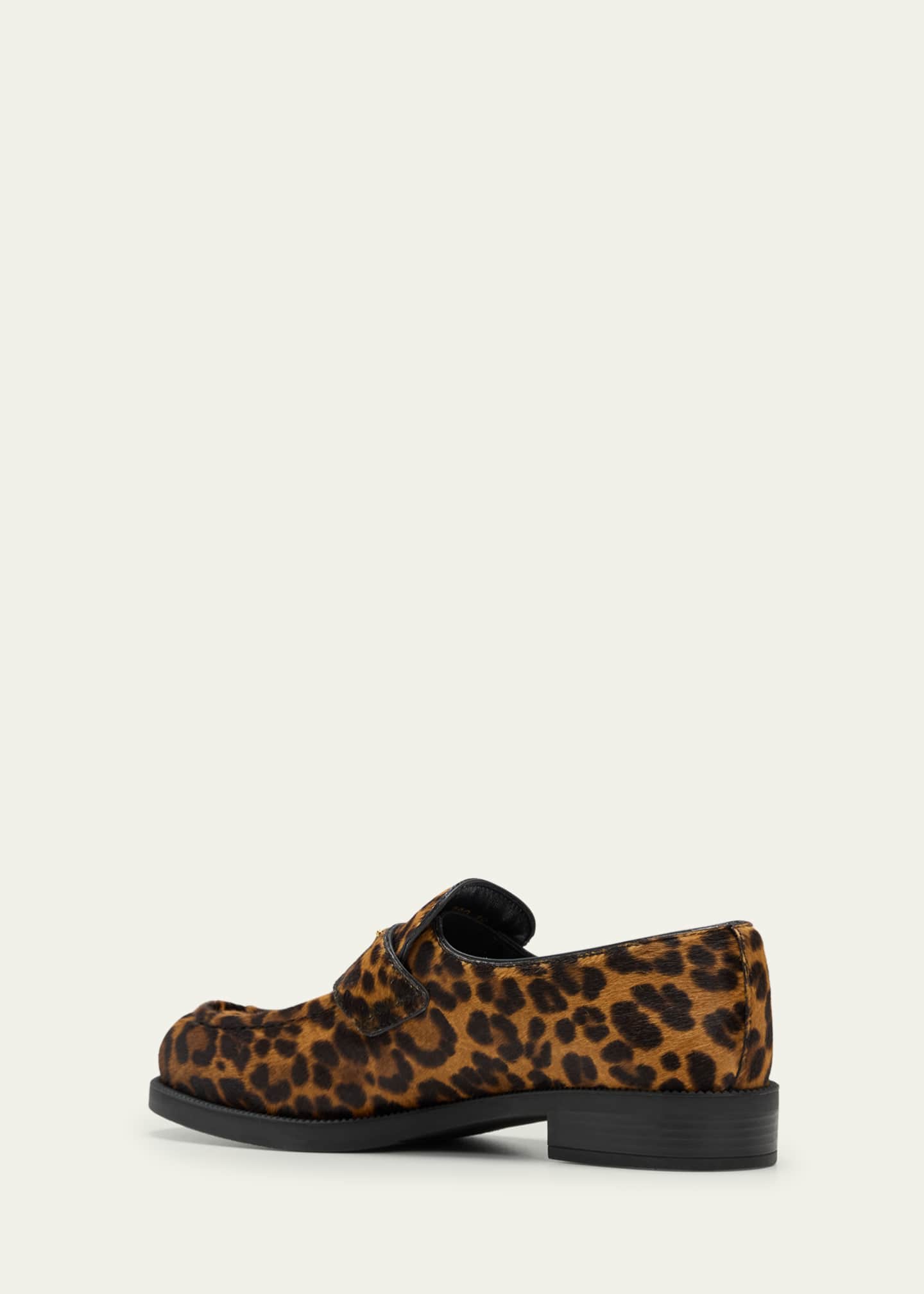 Prada Leopard Calf Hair Triangle Loafers Image 4 of 5