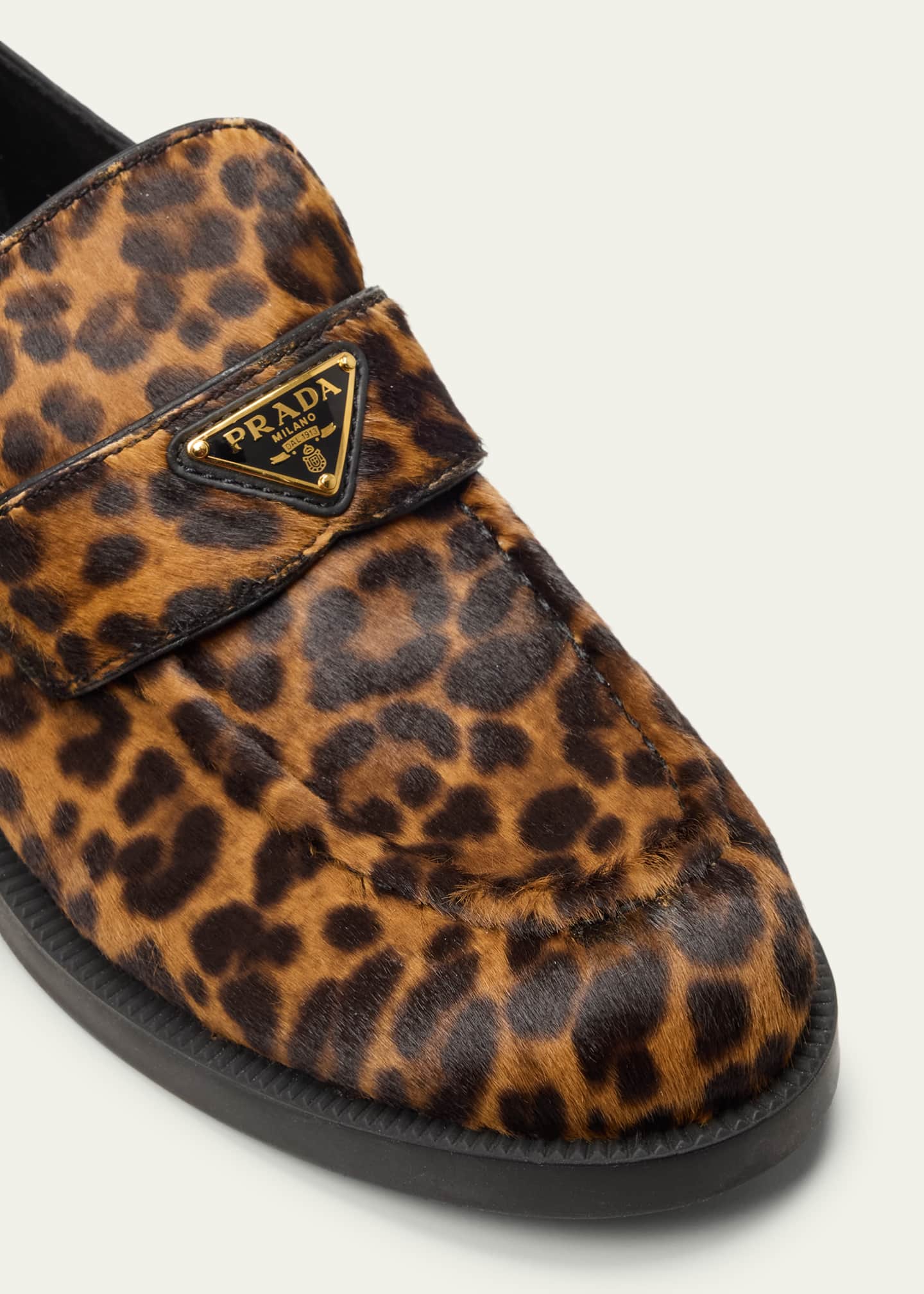 Prada Leopard Calf Hair Triangle Loafers Image 5 of 5