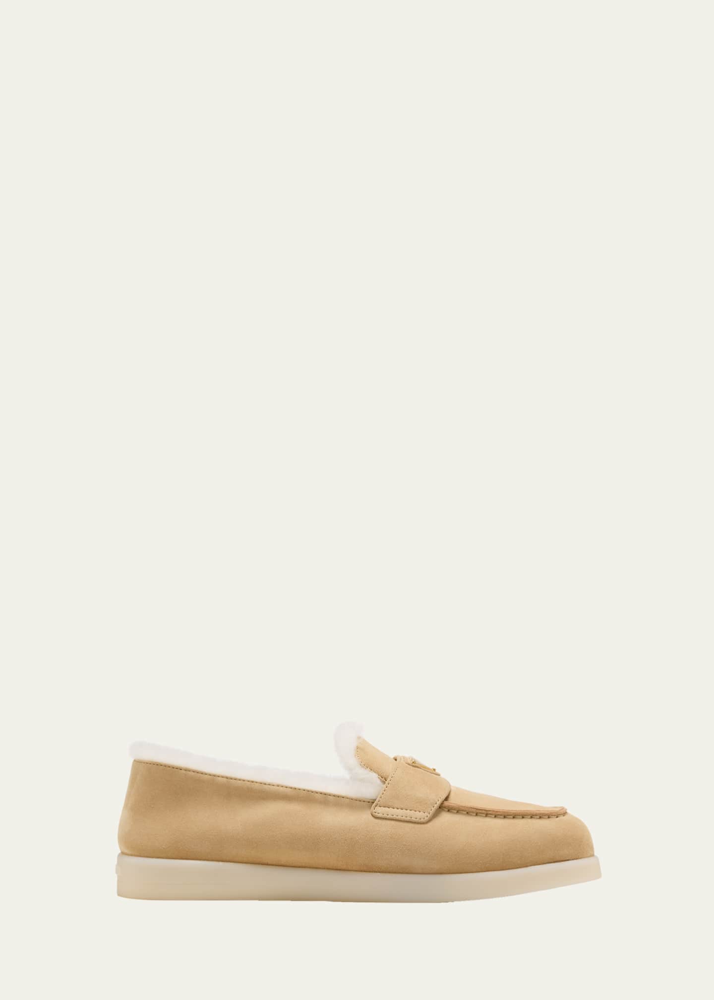 Prada St Tropez Suede Shearling Loafers Image 1 of 3