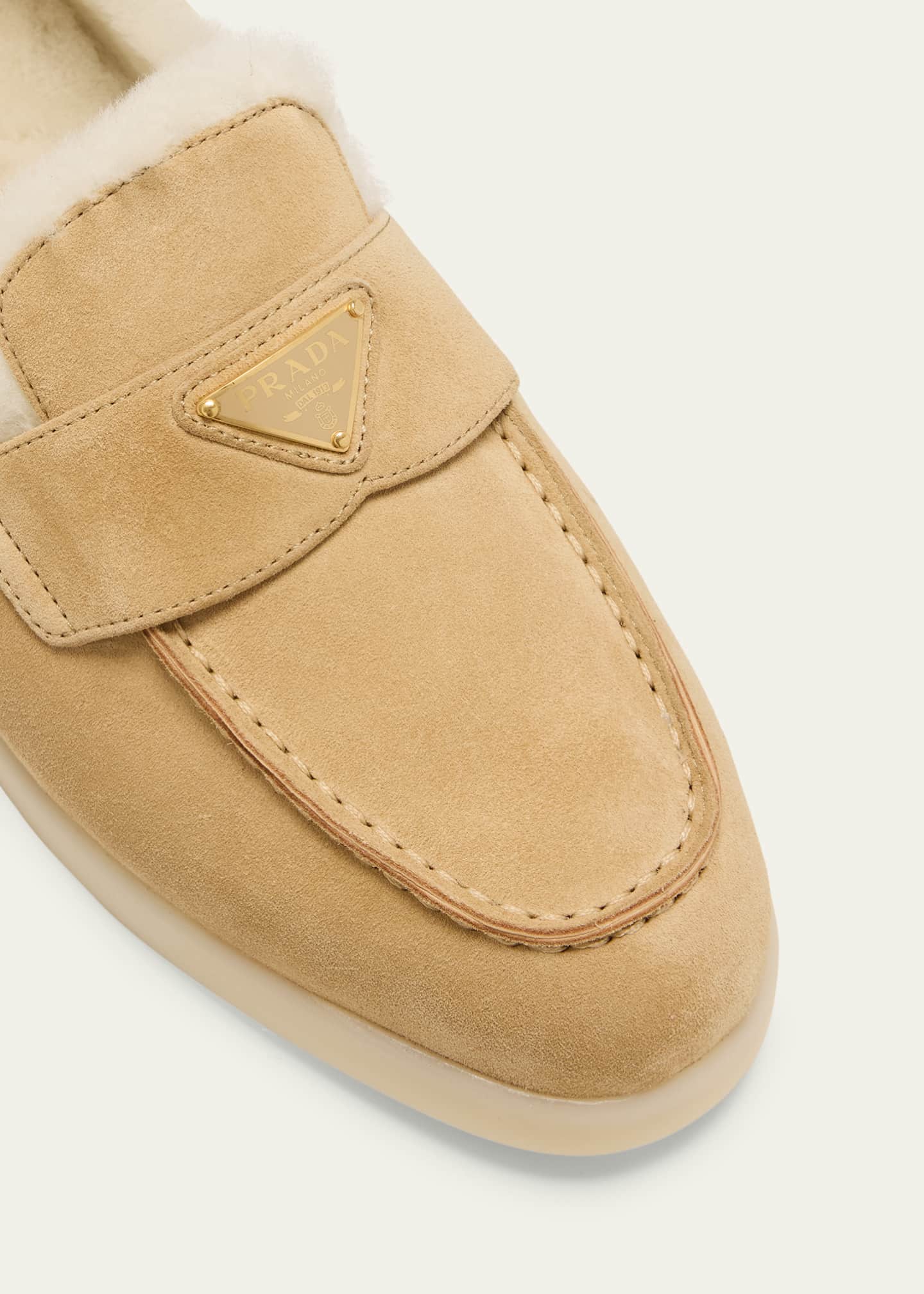 Prada St Tropez Suede Shearling Loafers Image 3 of 3