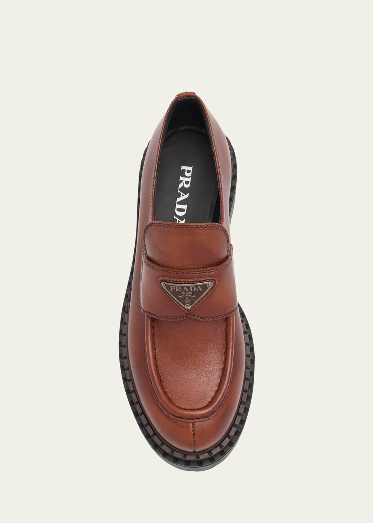 Prada Chocolate Calfskin Platform Loafers - Bergdorf Goodman