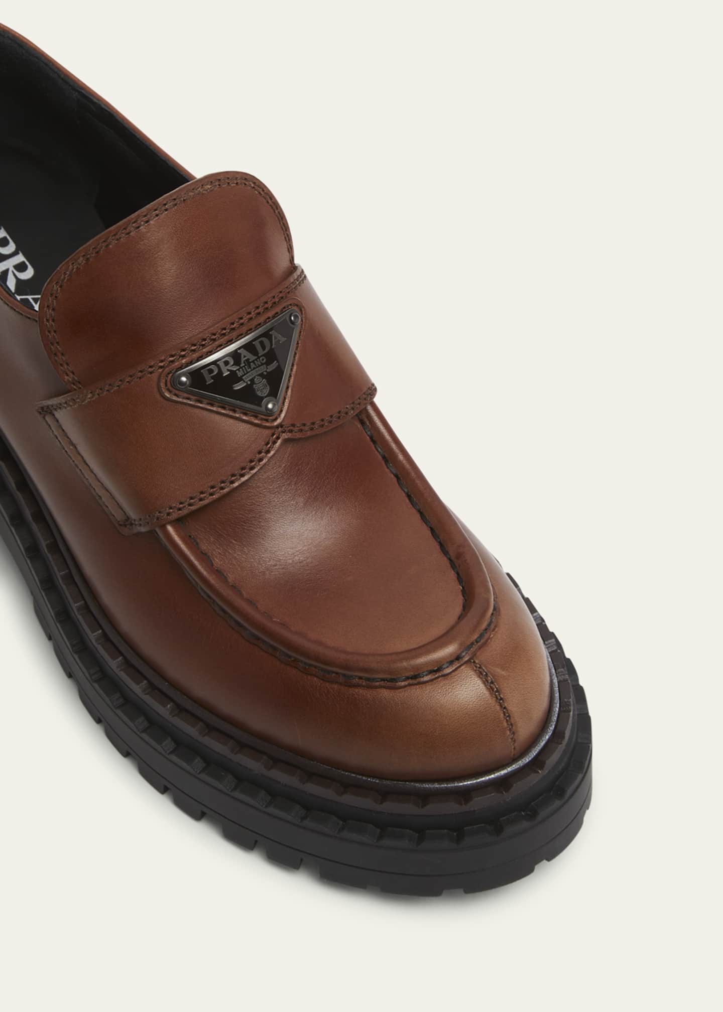 Prada Chocolate Calfskin Platform Loafers Image 3 of 3