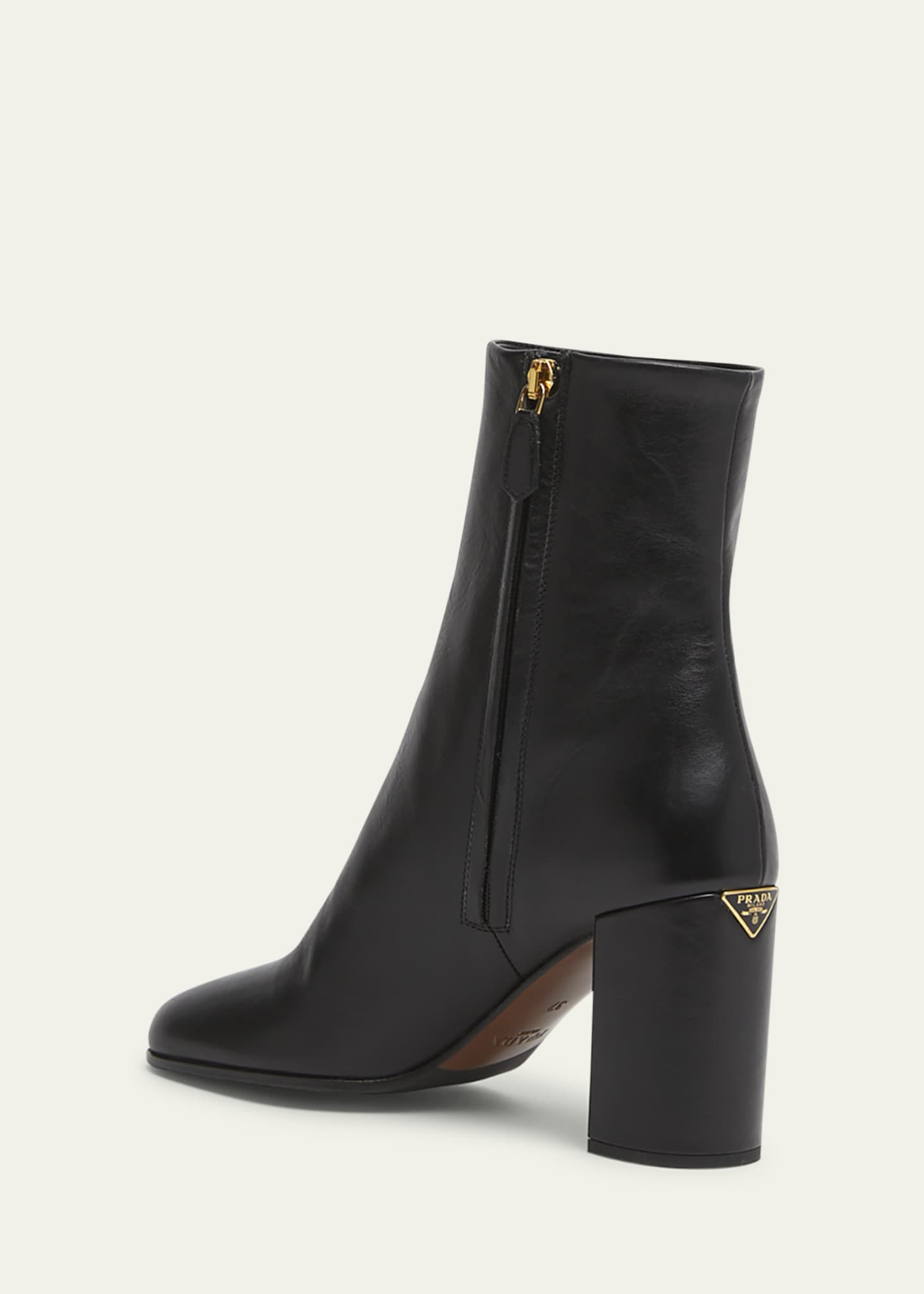Prada Leather Block Heel Ankle Boots