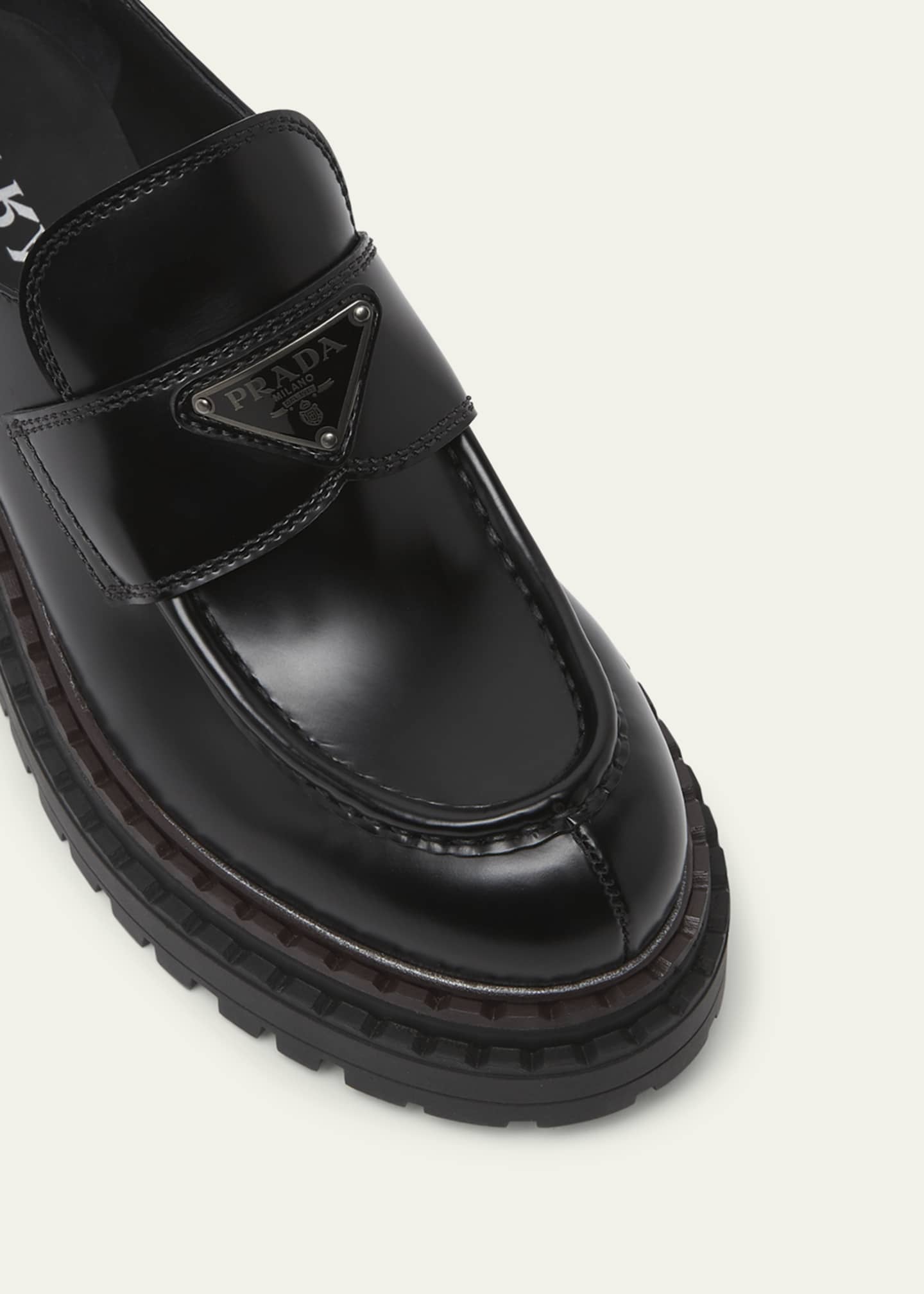 Prada Chocolate Calfskin Platform Loafers Image 4 of 4