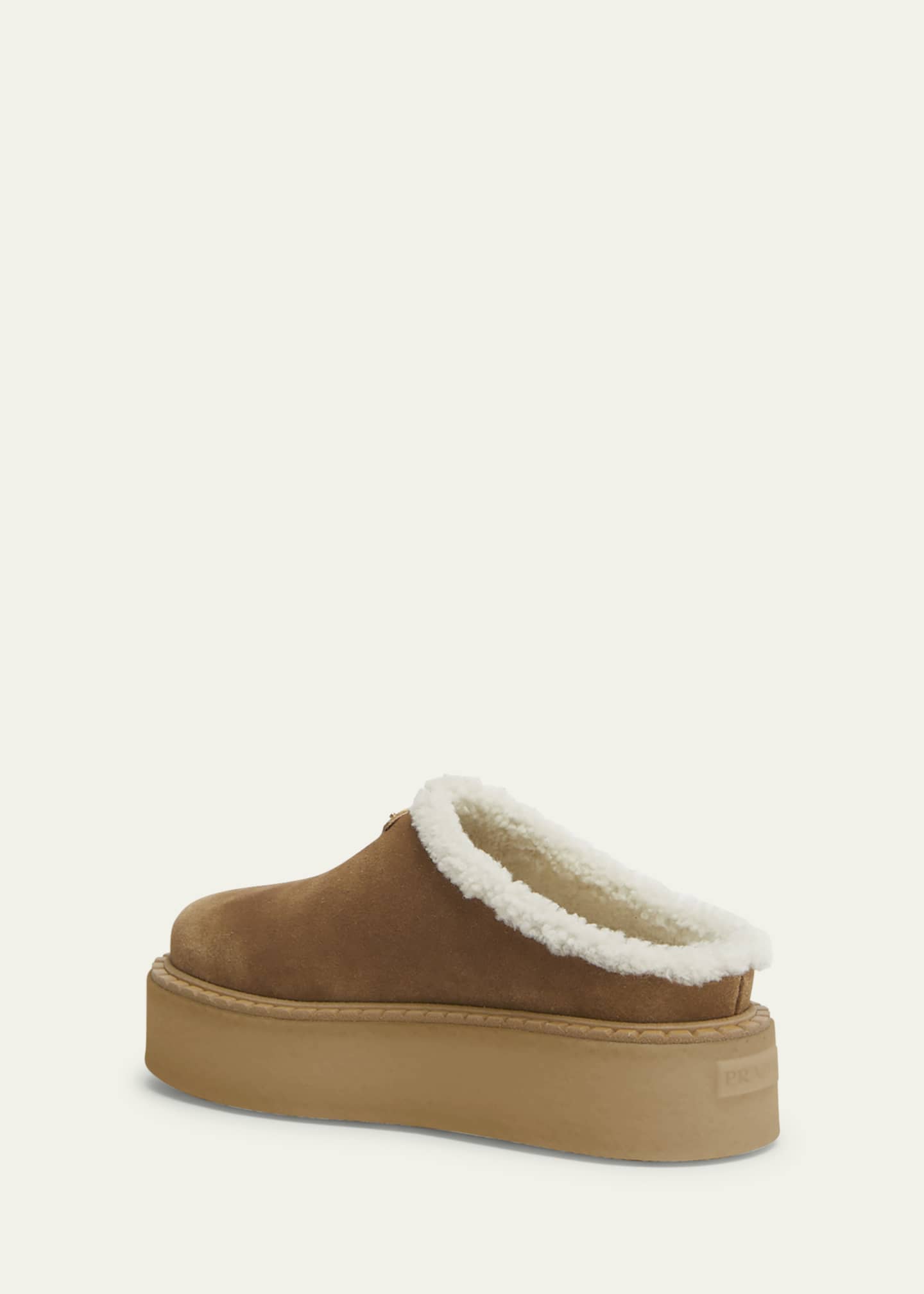 Prada Suede Shearling Cozy Platform Mules Image 4 of 6