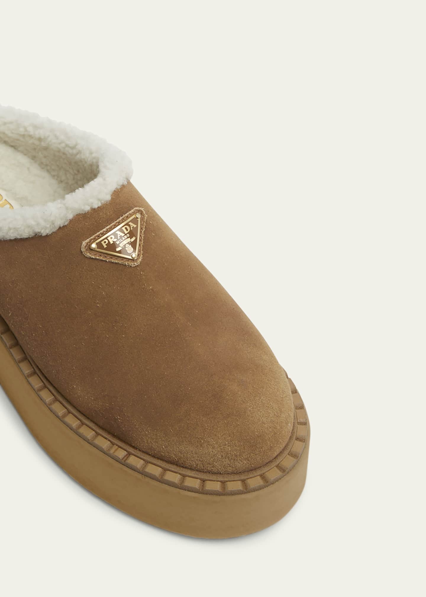 Prada Suede Shearling Cozy Platform Mules Image 5 of 6