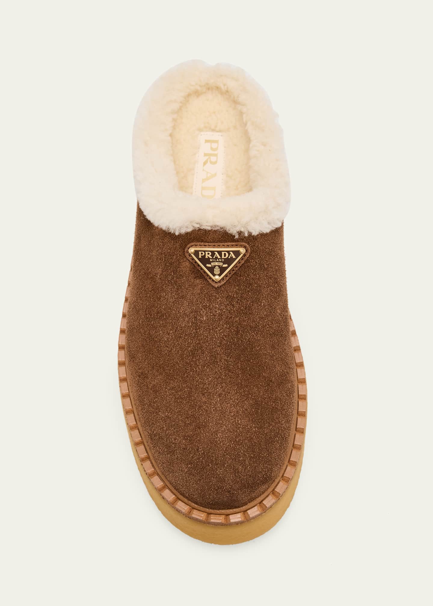 Prada Suede Shearling Cozy Platform Mules - Bergdorf Goodman