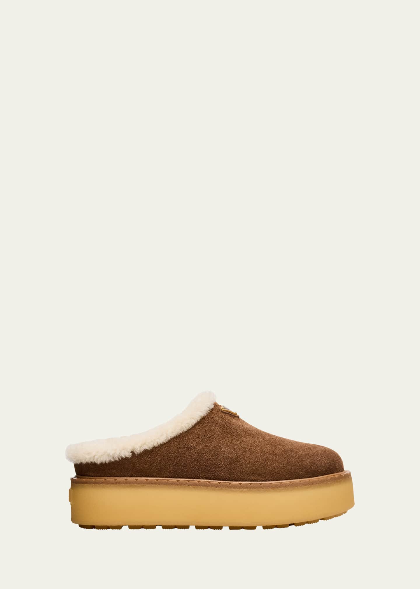 Prada Suede Shearling Cozy Platform Mules - Bergdorf Goodman
