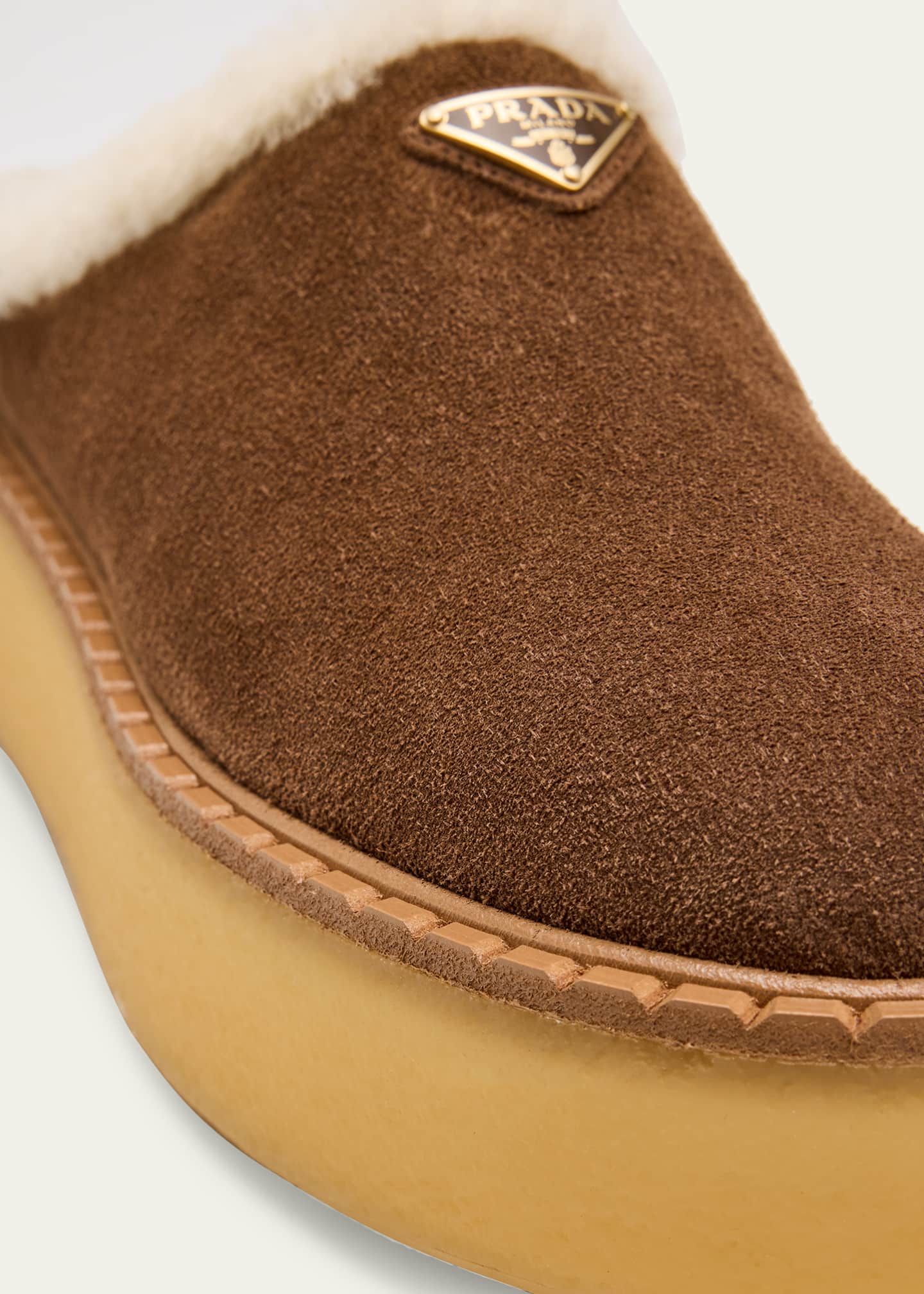 Prada Suede Shearling Cozy Platform Mules - Bergdorf Goodman