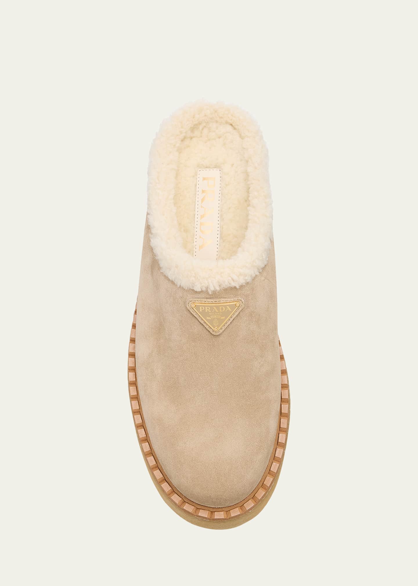 Prada Suede Shearling Cozy Platform Mules - Bergdorf Goodman