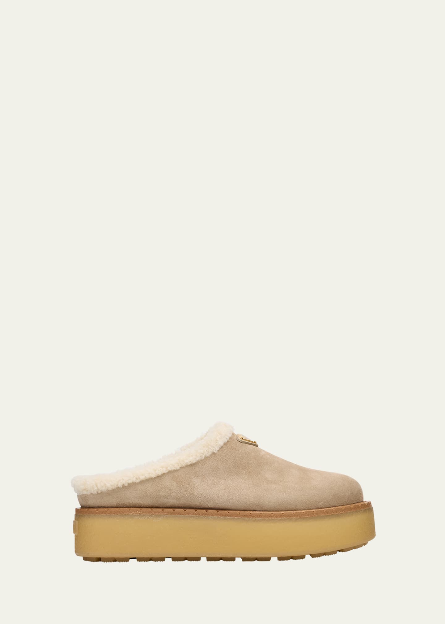 Prada Suede Shearling Cozy Platform Mules - Bergdorf Goodman